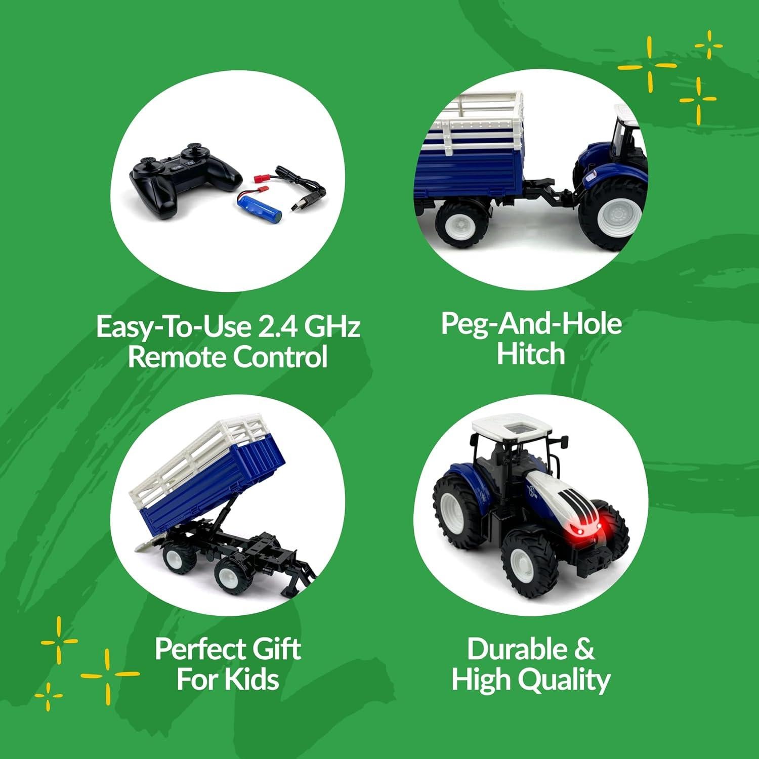 Tractor R/C Big Country Toys Dually 1:24 Azul con Remolque