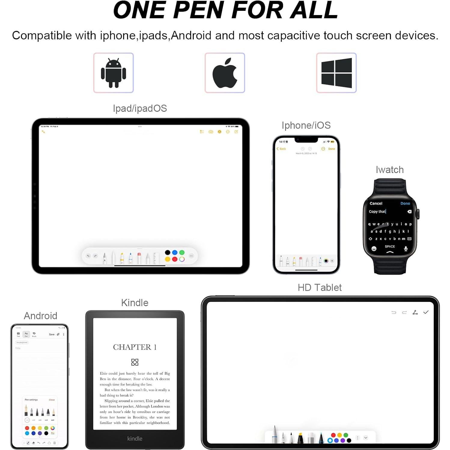 Pluma Stylus ELZO 2 en 1 Alta Sensibilidad con 6 Puntas