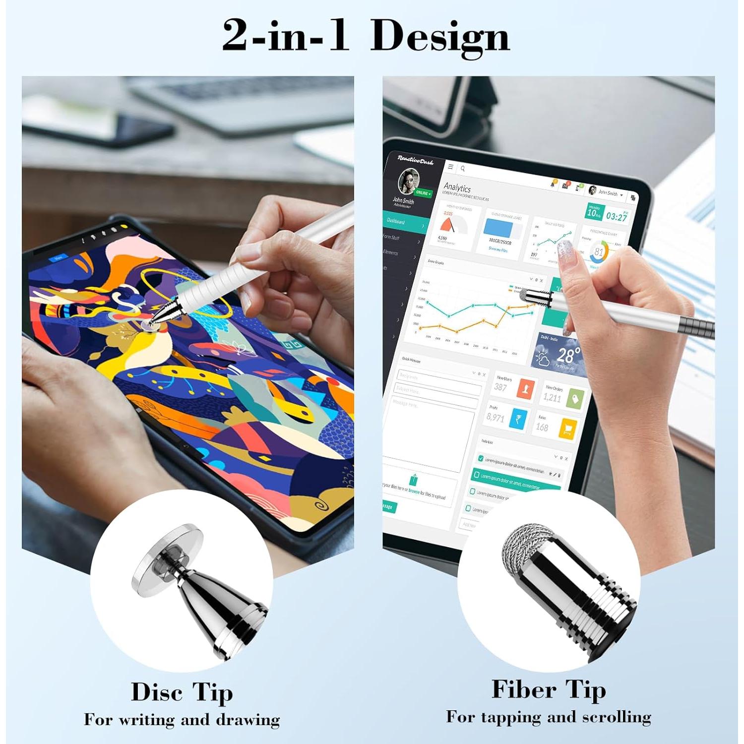 Paquete de 6 bolígrafos stylus Mixoo 2 en 1 para pantallas táctiles