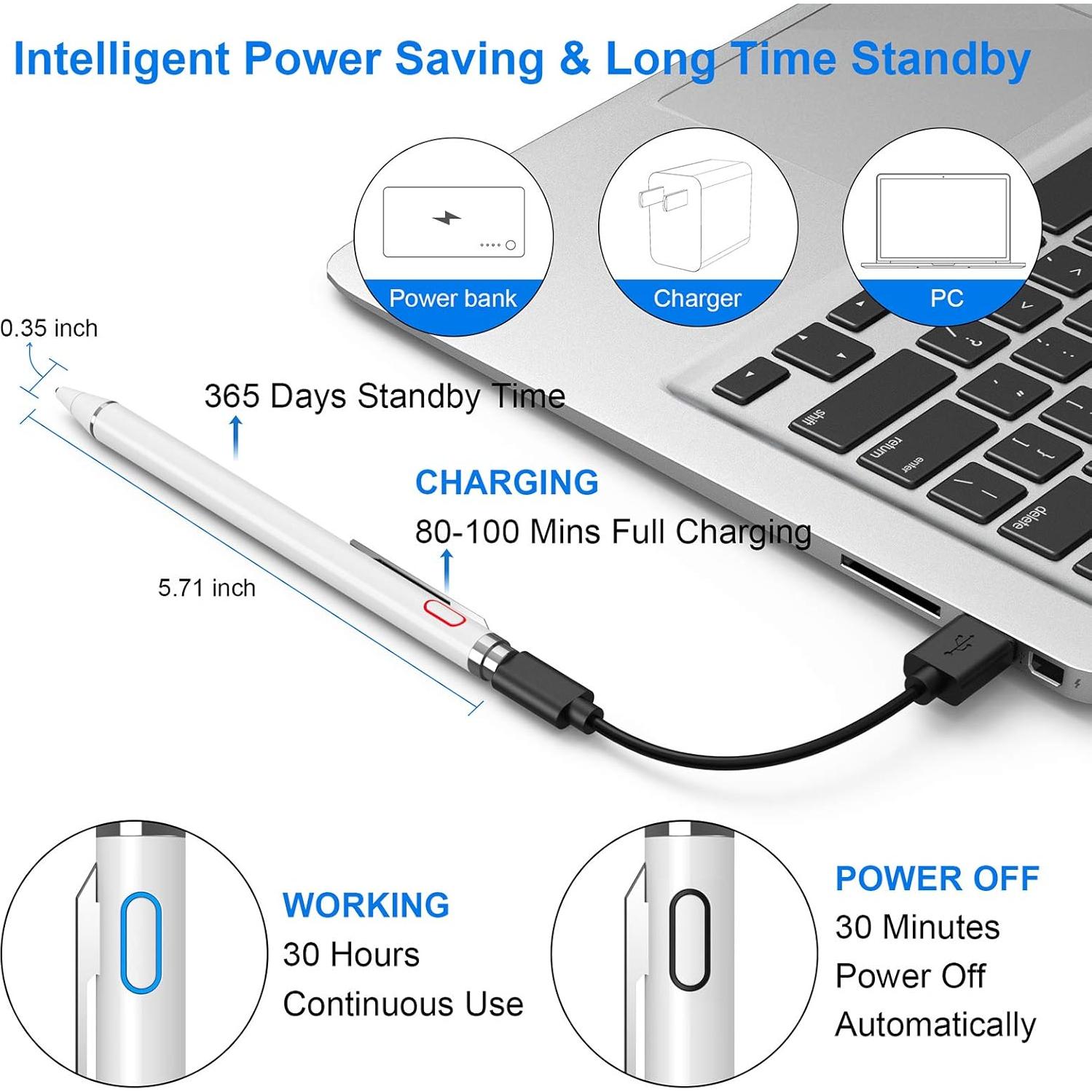 Bolígrafo Digital Stylus NTHJOYS 2 en 1 Punta Fina Blanco