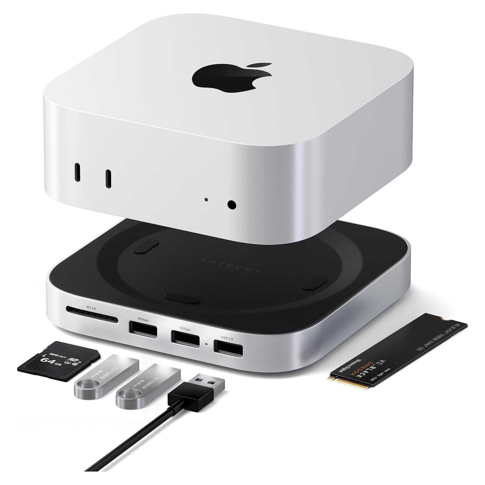 Satechi Hub y Soporte Mac Mini M4 con Enclosure SSD NVMe