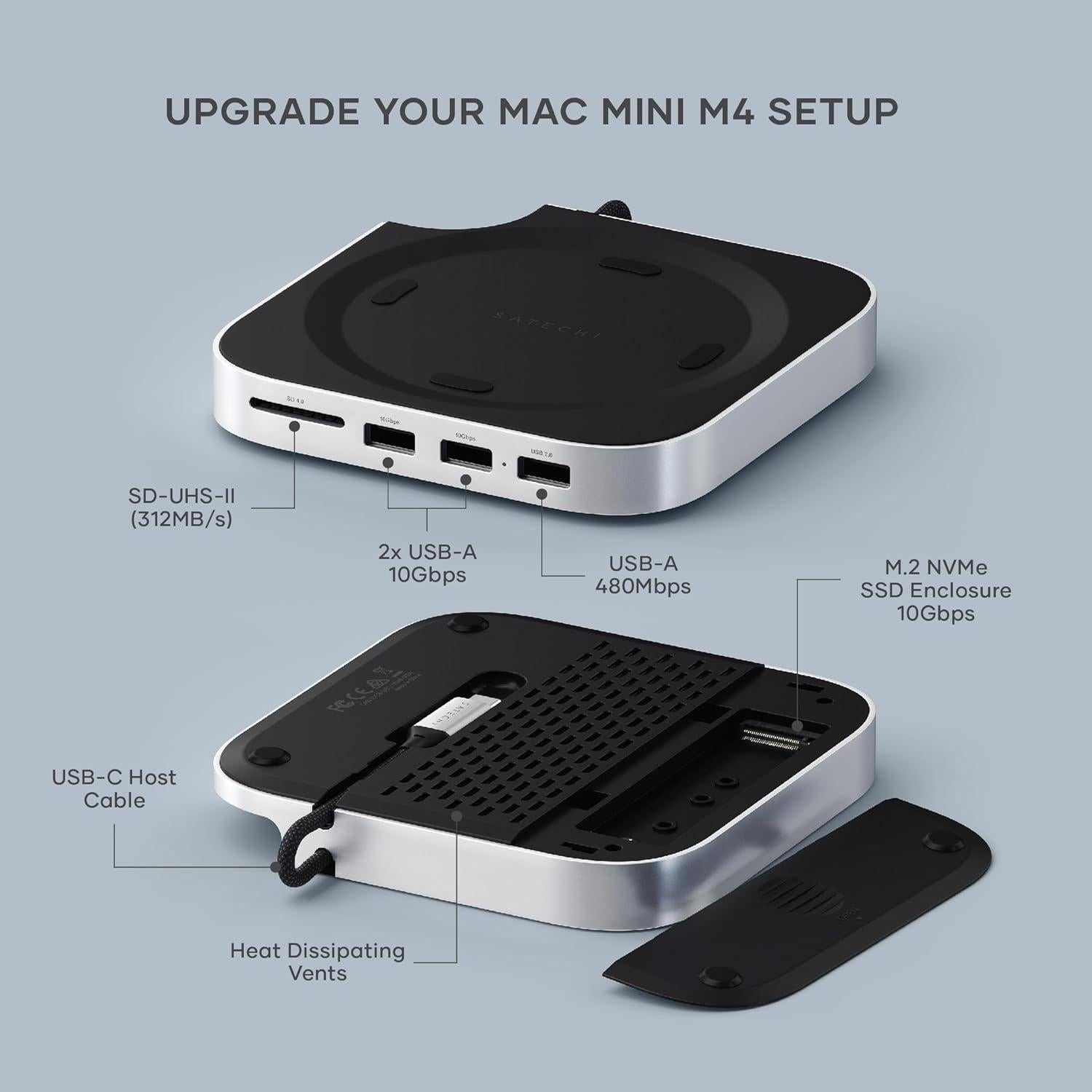 Satechi Hub y Soporte Mac Mini M4 con Enclosure SSD NVMe