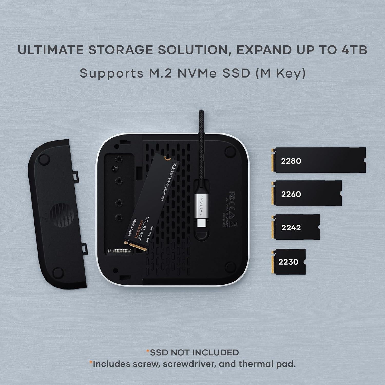 Satechi Hub y Soporte Mac Mini M4 con Enclosure SSD NVMe