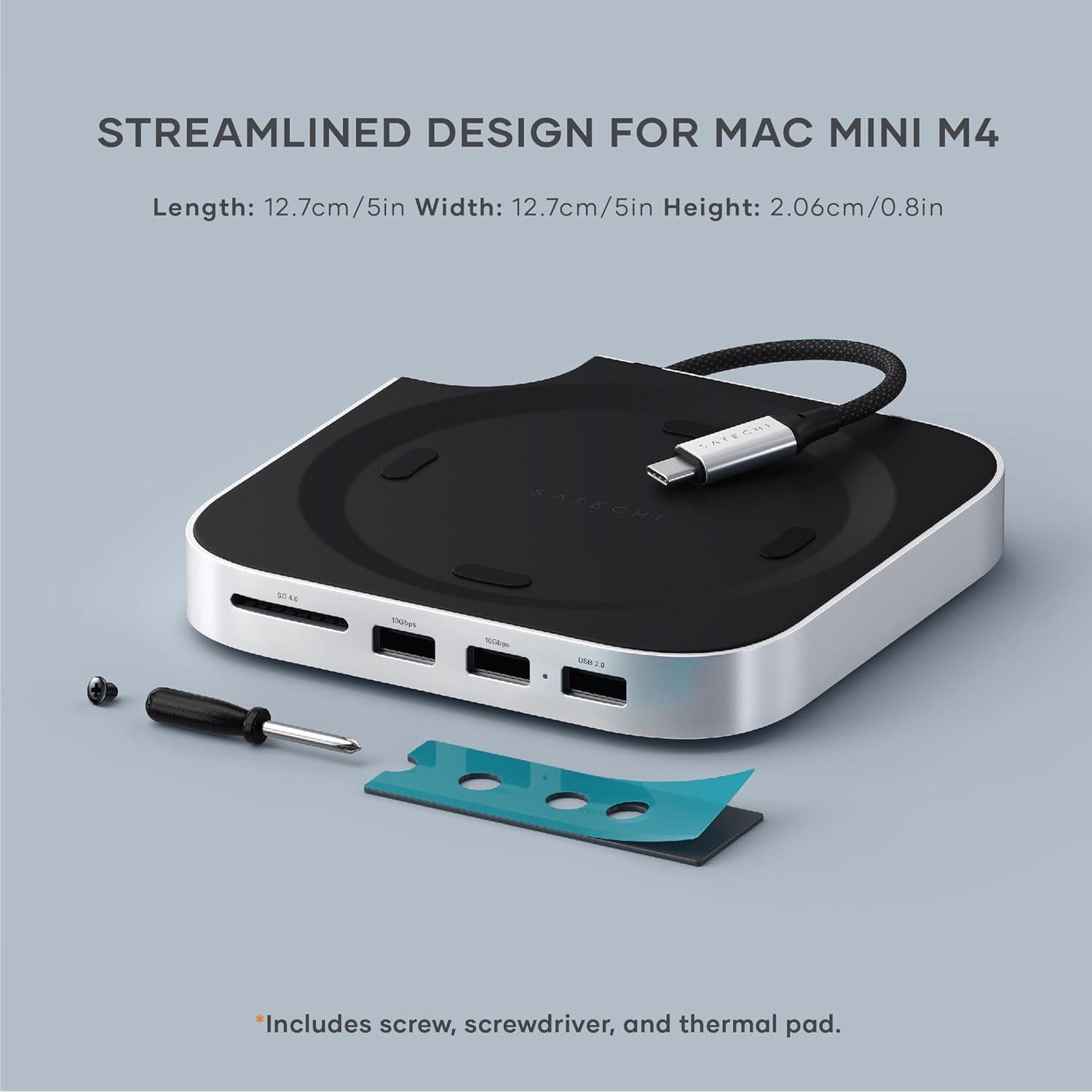 Satechi Hub y Soporte Mac Mini M4 con Enclosure SSD NVMe