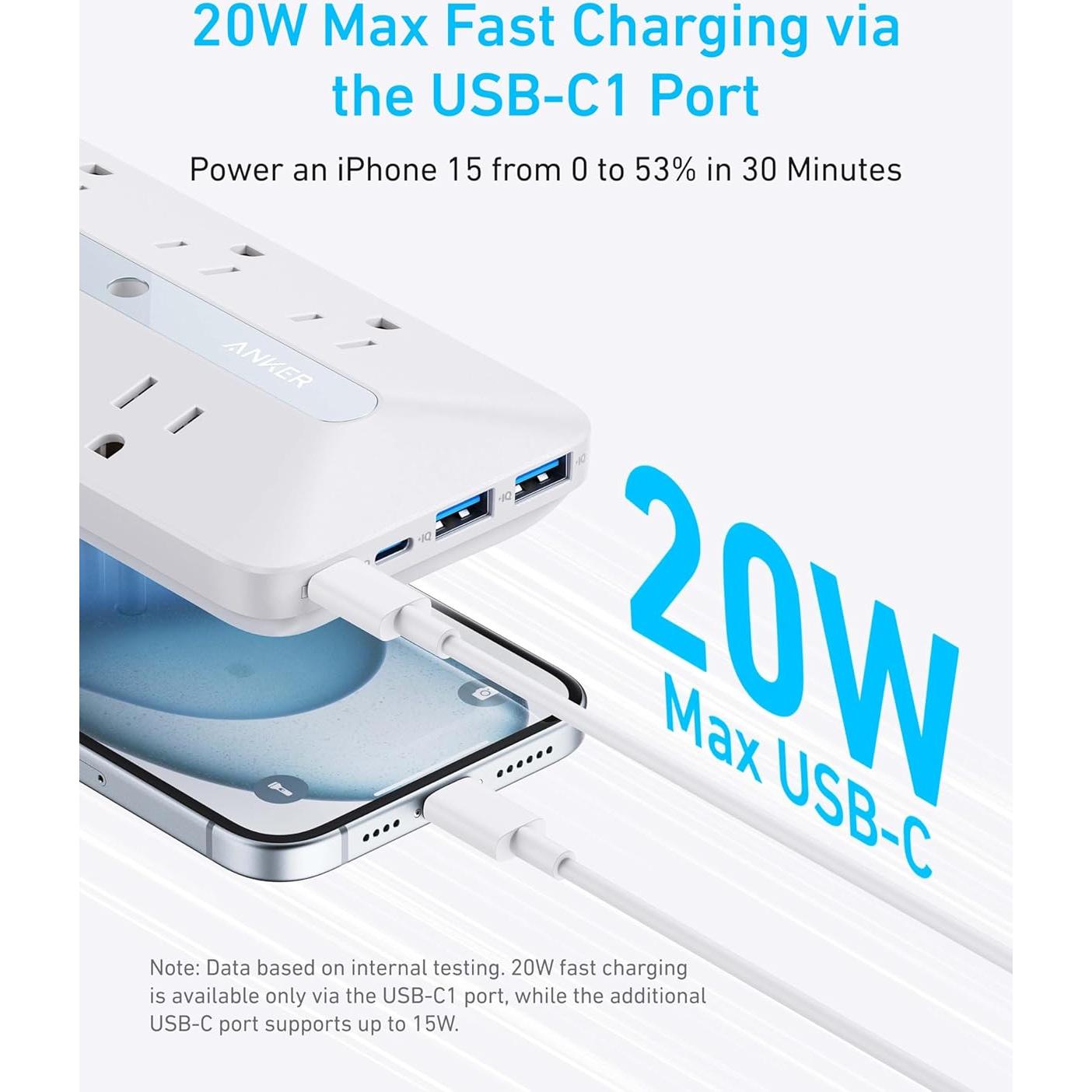 Extensor de Enchufe Anker A9251 10 en 1, Carga Rápida 20W