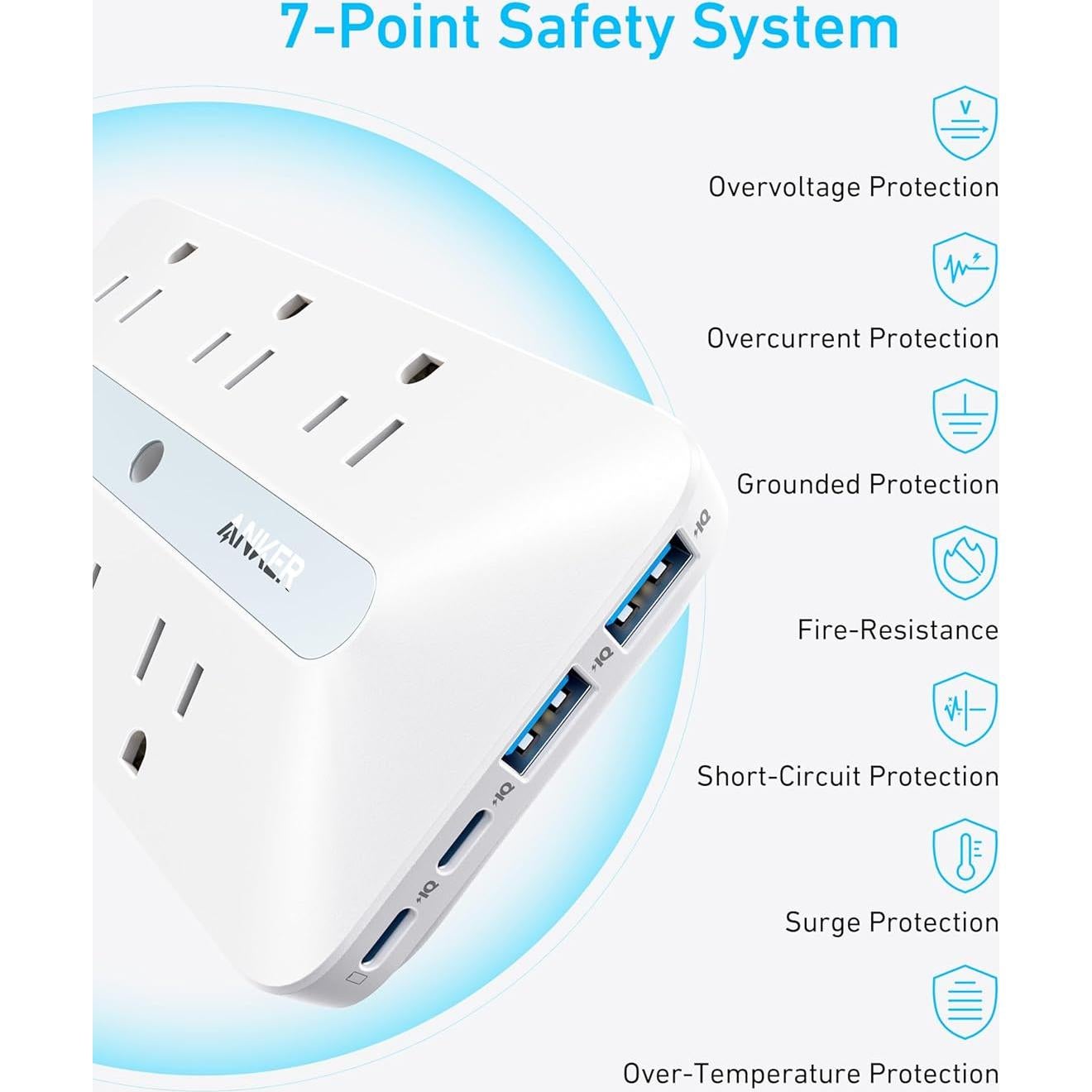 Extensor de Enchufe Anker A9251 10 en 1, Carga Rápida 20W