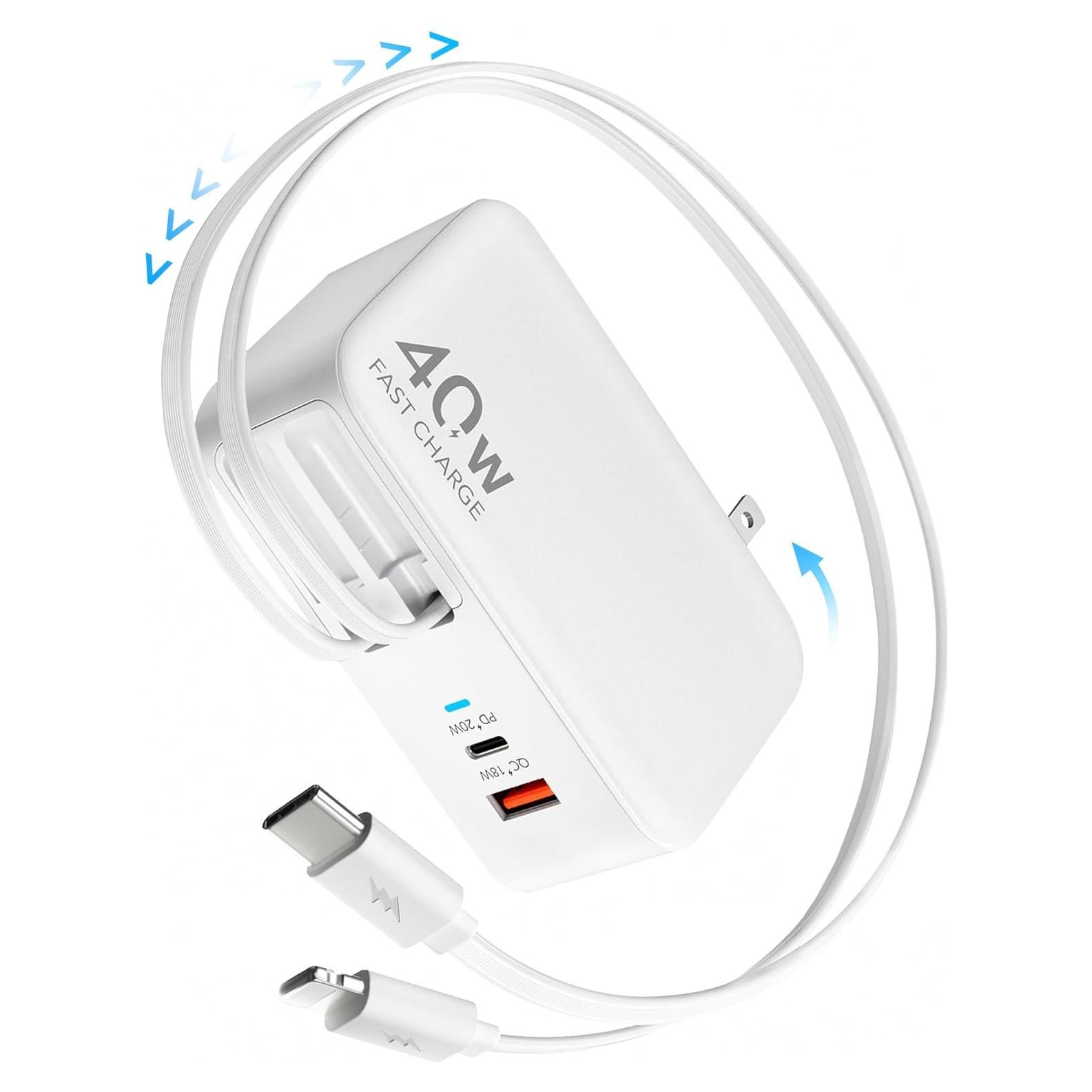 Cargador de Pared Hatalkin 40W Retráctil 4-en-1 USB Duales