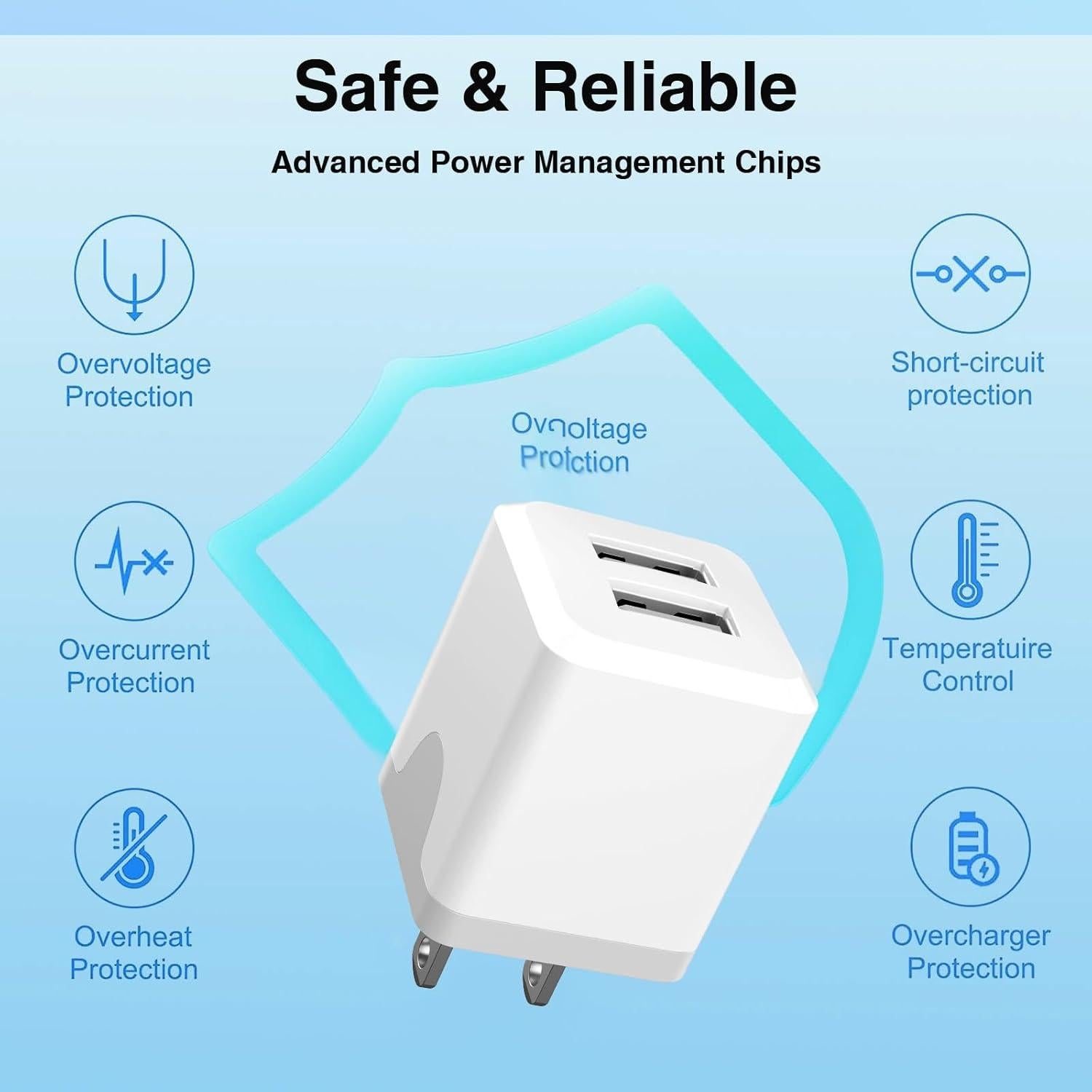 Cargador de Pared USB Doble Puerto 2.4A Blanco OFSPOWER