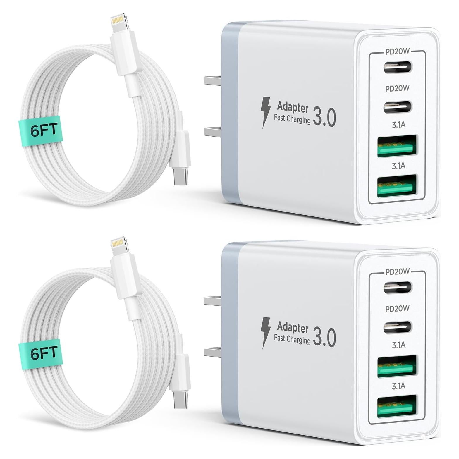 Cargador Rápido USB C 40W 2 Pack Aiminu con Cable Lightning