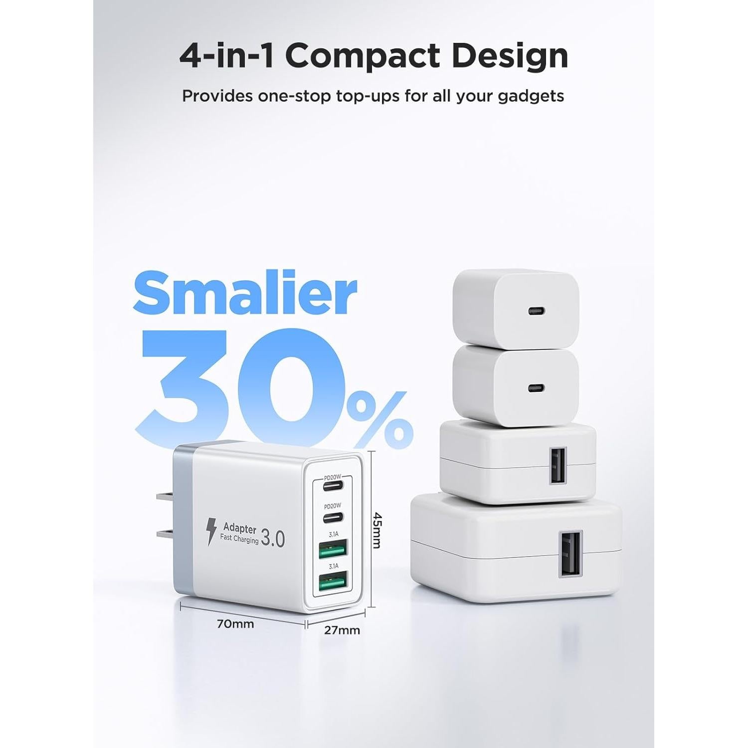Cargador Rápido USB C 40W 2 Pack Aiminu con Cable Lightning