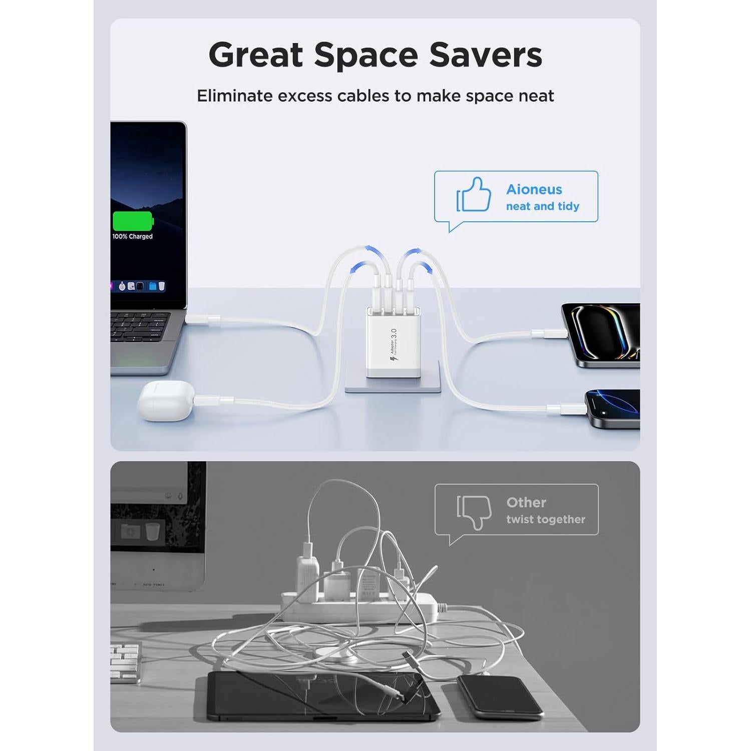 Cargador Rápido USB C 40W 2 Pack Aiminu con Cable Lightning