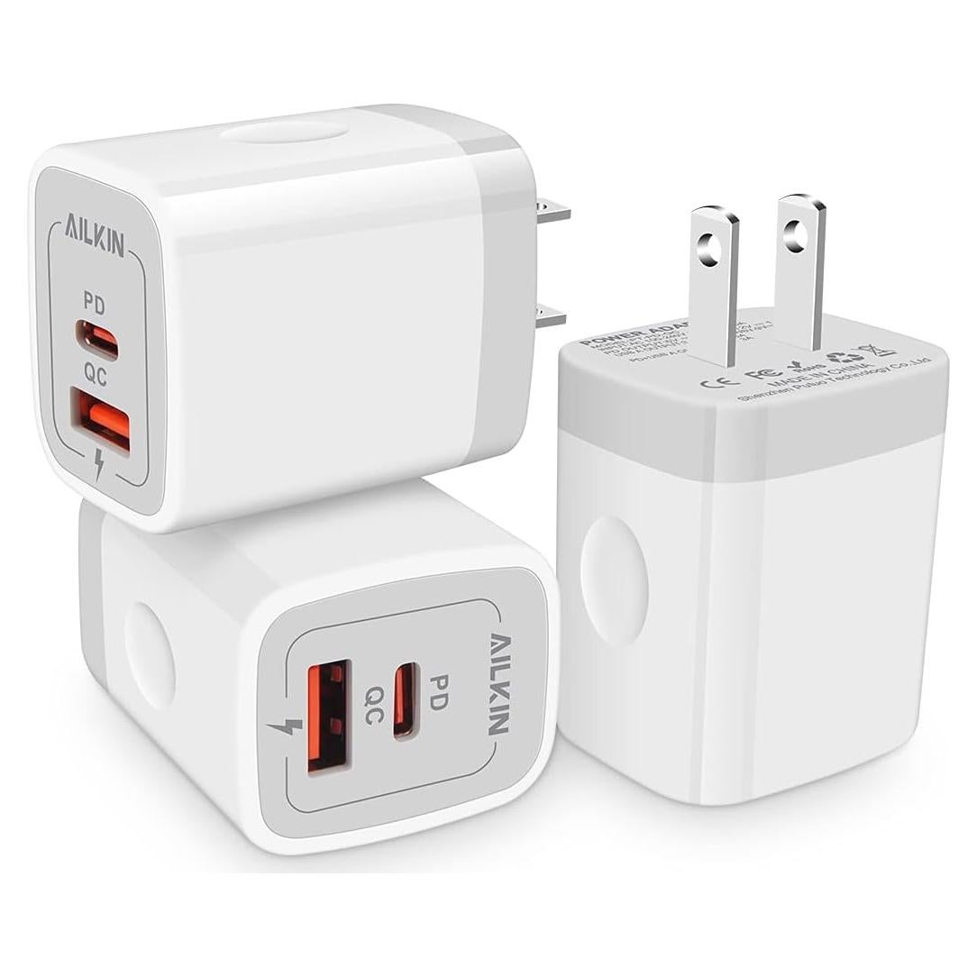 Cargador de pared AILKIN 20W USB-C y A Doble Puerto 3 Pack