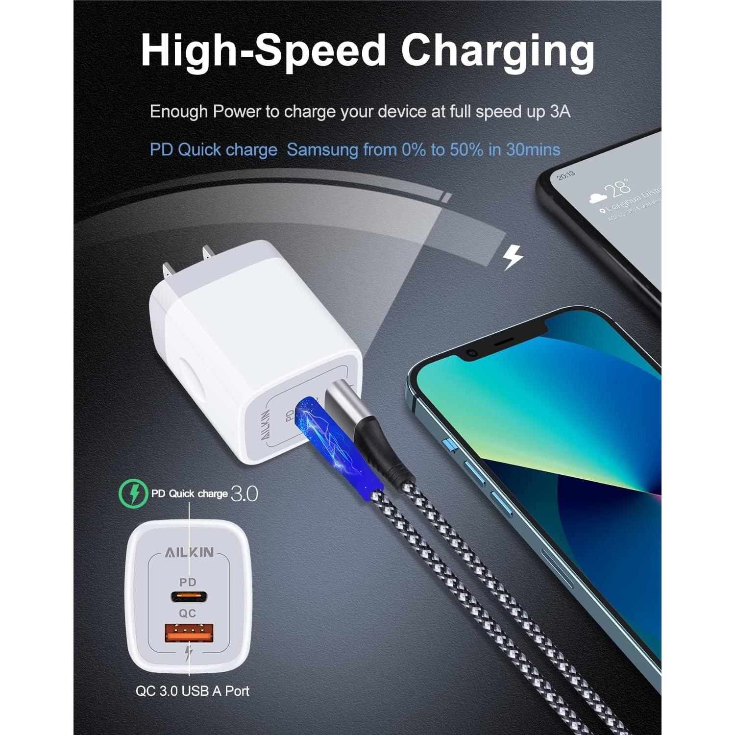 Cargador de pared AILKIN 20W USB-C y A Doble Puerto 3 Pack