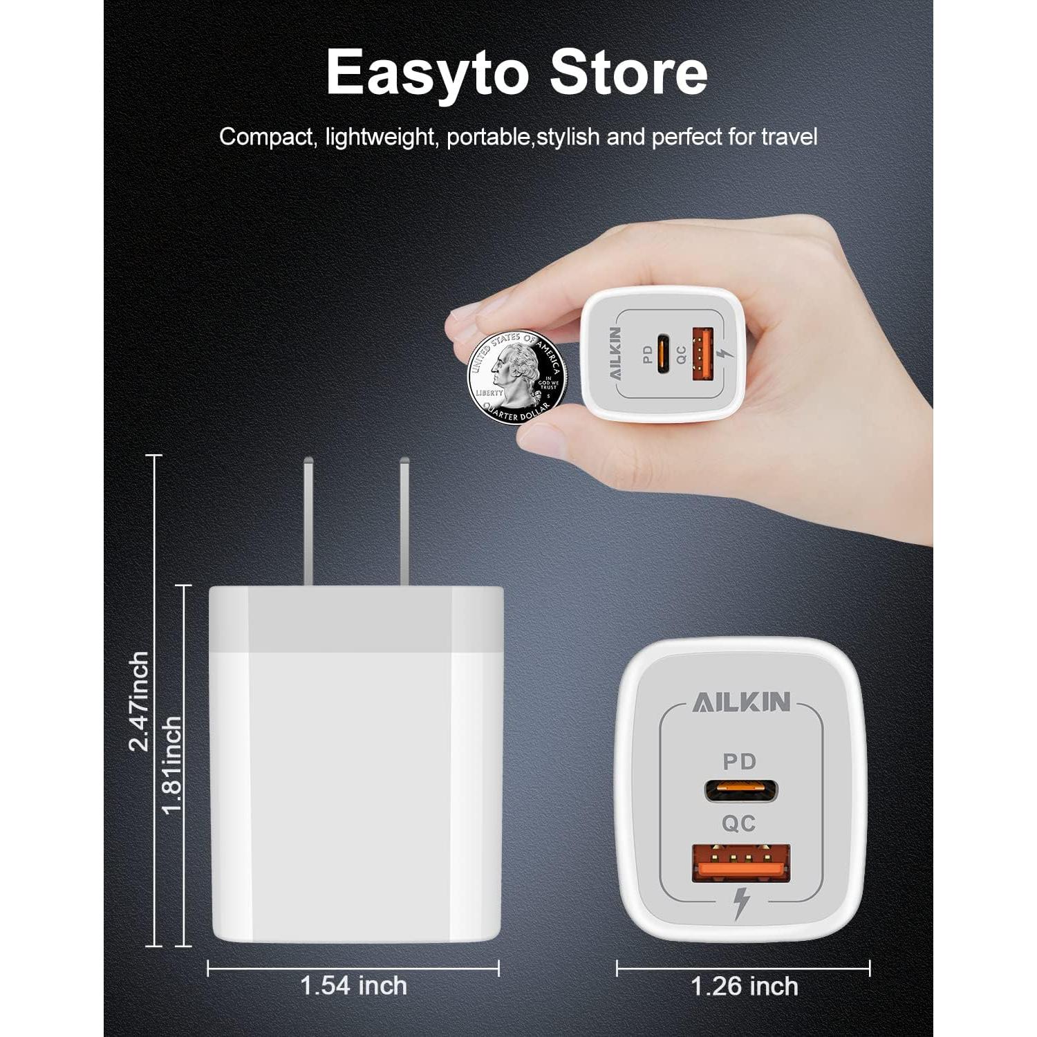 Cargador de pared AILKIN 20W USB-C y A Doble Puerto 3 Pack