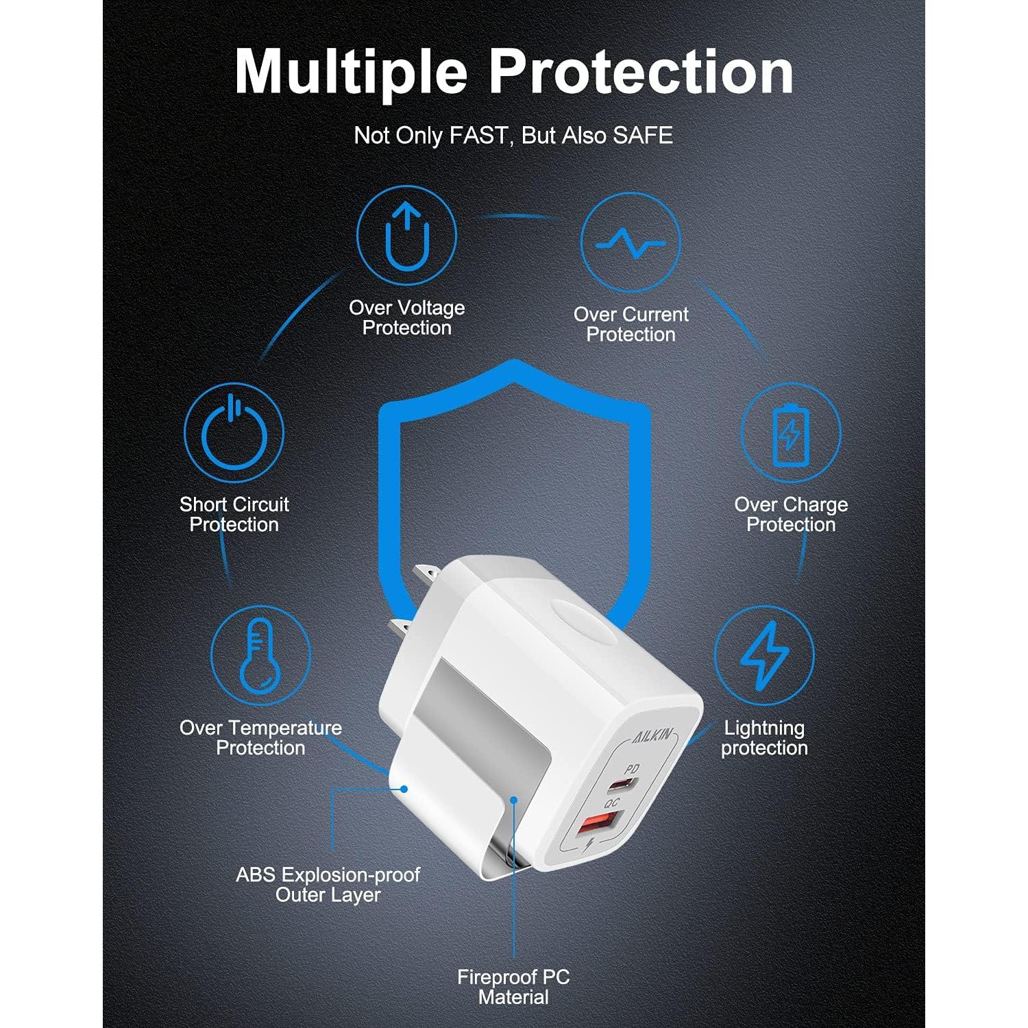 Cargador de pared AILKIN 20W USB-C y A Doble Puerto 3 Pack