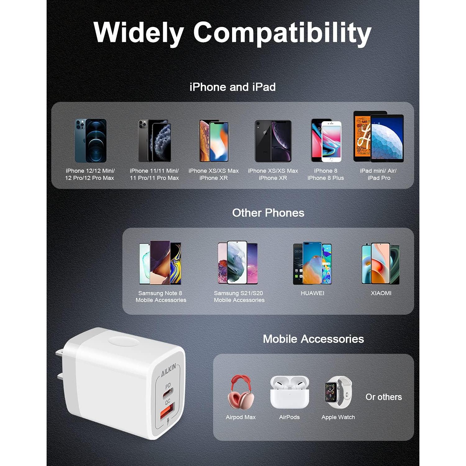 Cargador de pared AILKIN 20W USB-C y A Doble Puerto 3 Pack