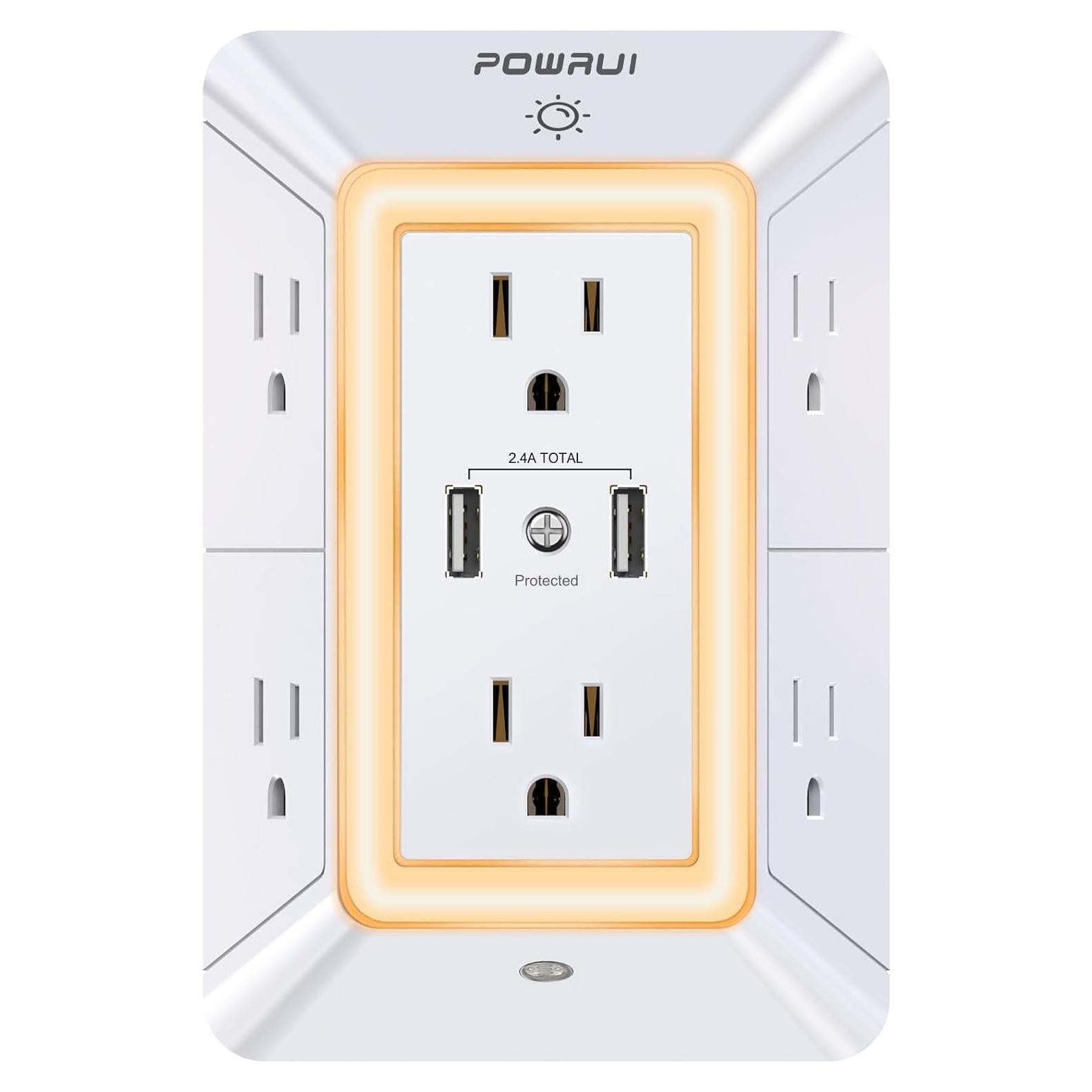 Cargador de pared USB POWRUI AHR-508 con 6 salidas y luz nocturna