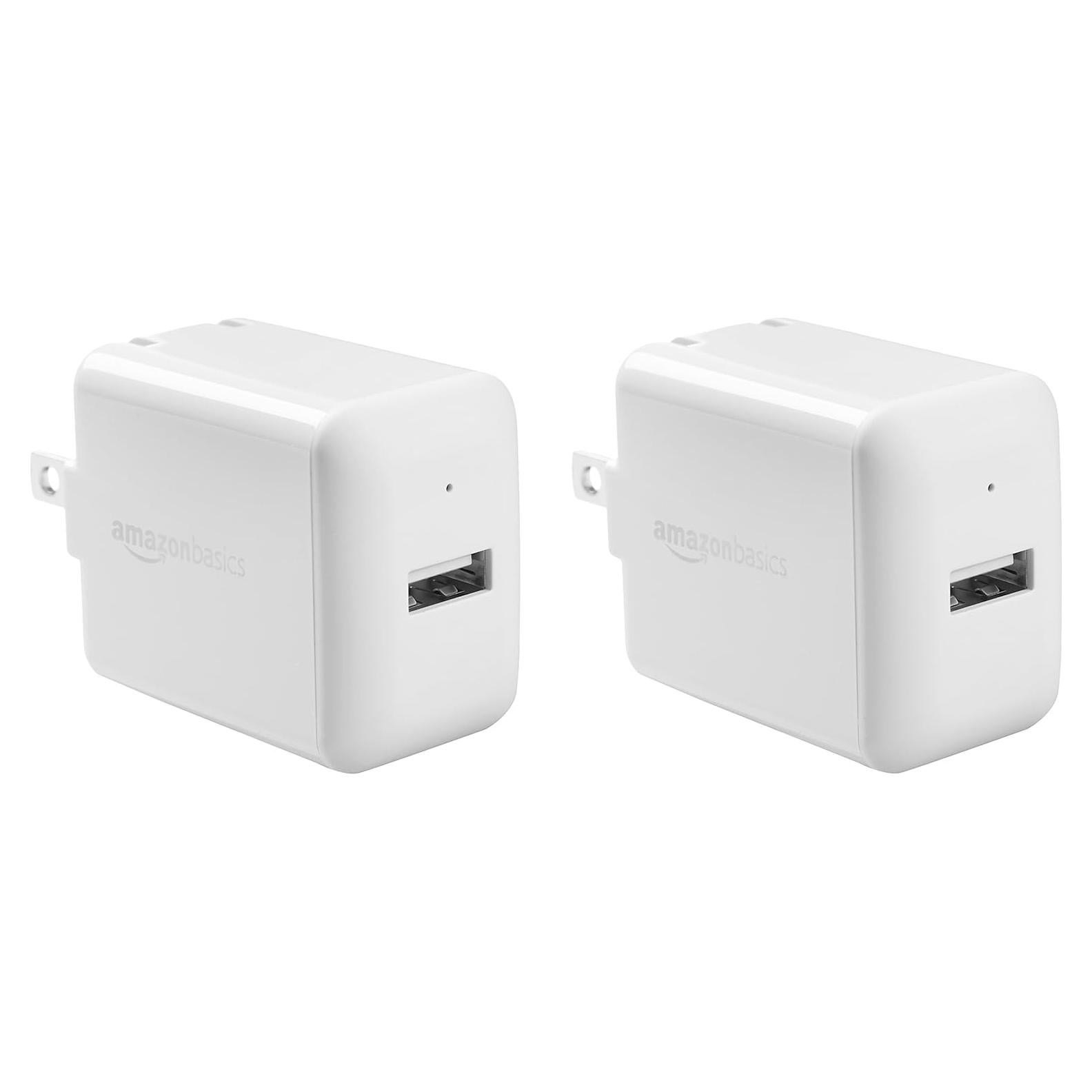 Cargador de Pared USB-A 12W Amazon Basics Blanco - Paquete de 2