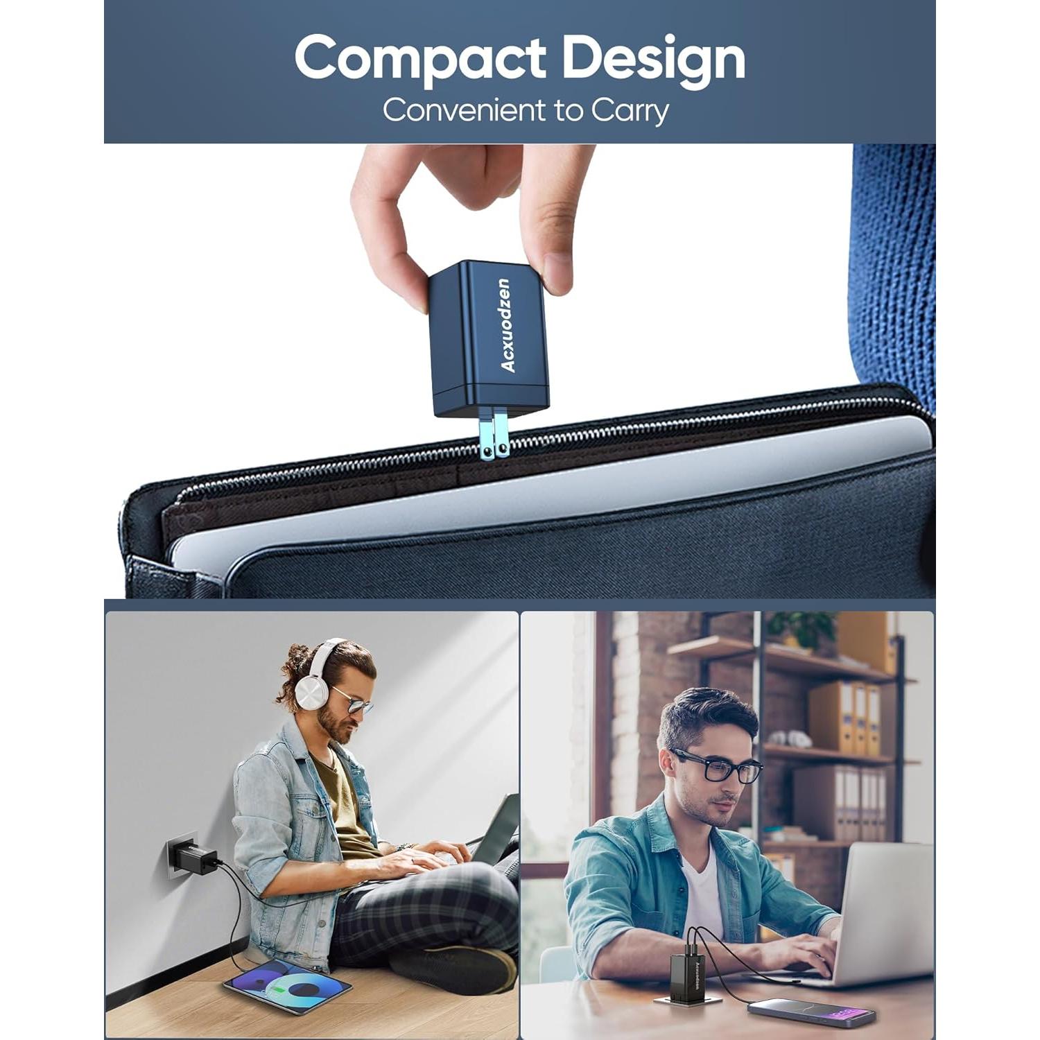 Cargador USB C 160W Acxuodzen 3 Puertos Rápido Negro