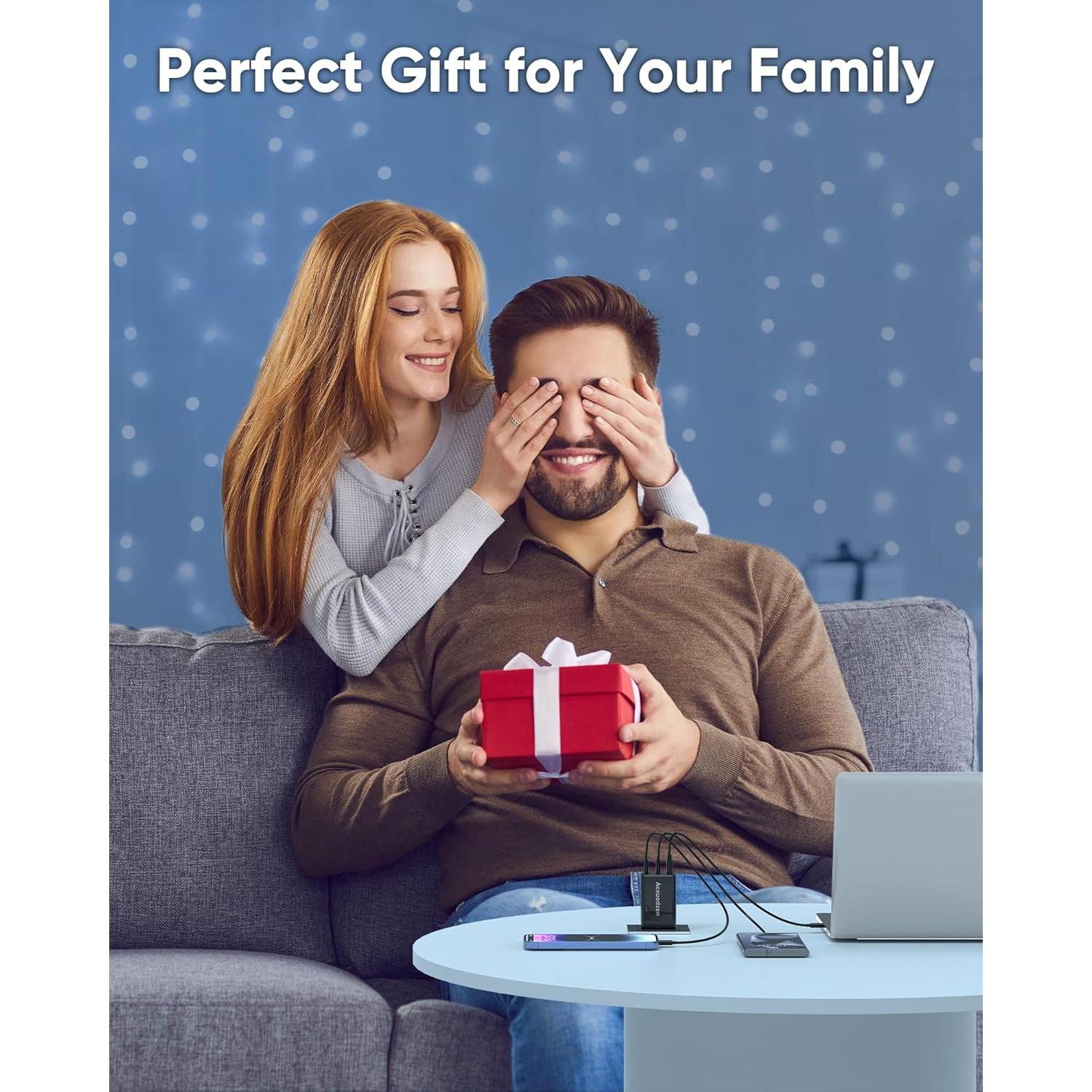 Cargador USB C 160W Acxuodzen 3 Puertos Rápido Negro