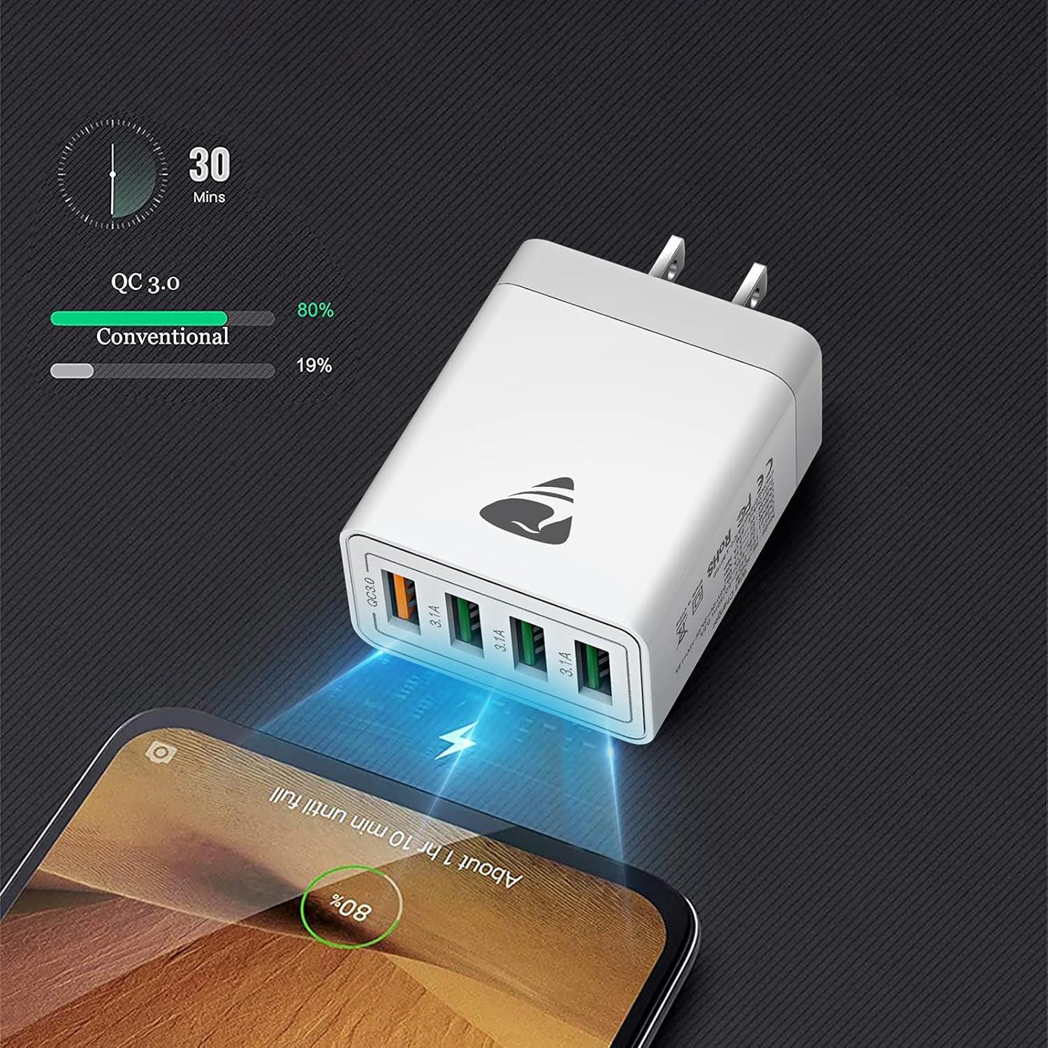 Cargador de Pared USB Aioneus 40W 4 Puertos Carga Rápida