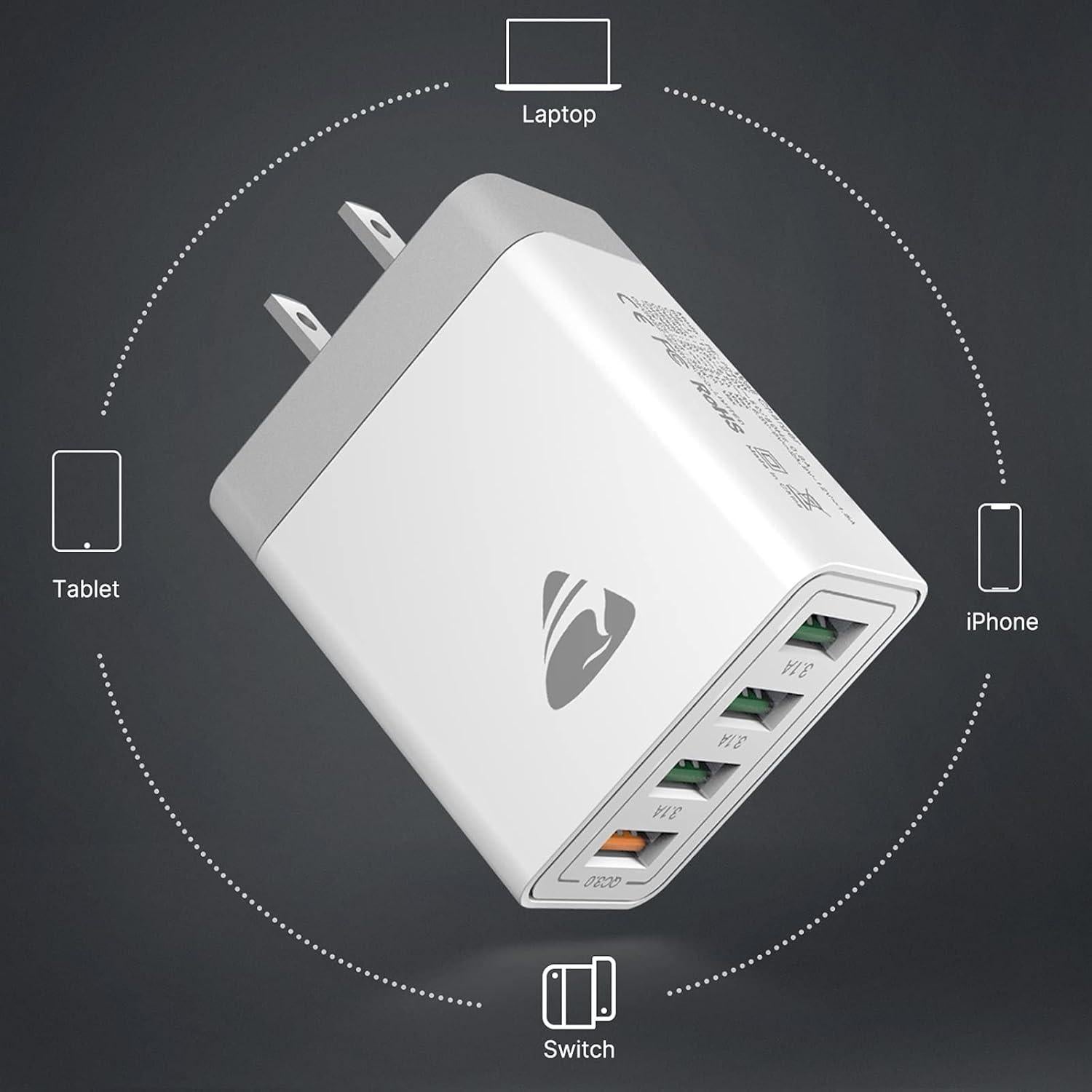 Cargador de Pared USB Aioneus 40W 4 Puertos Carga Rápida
