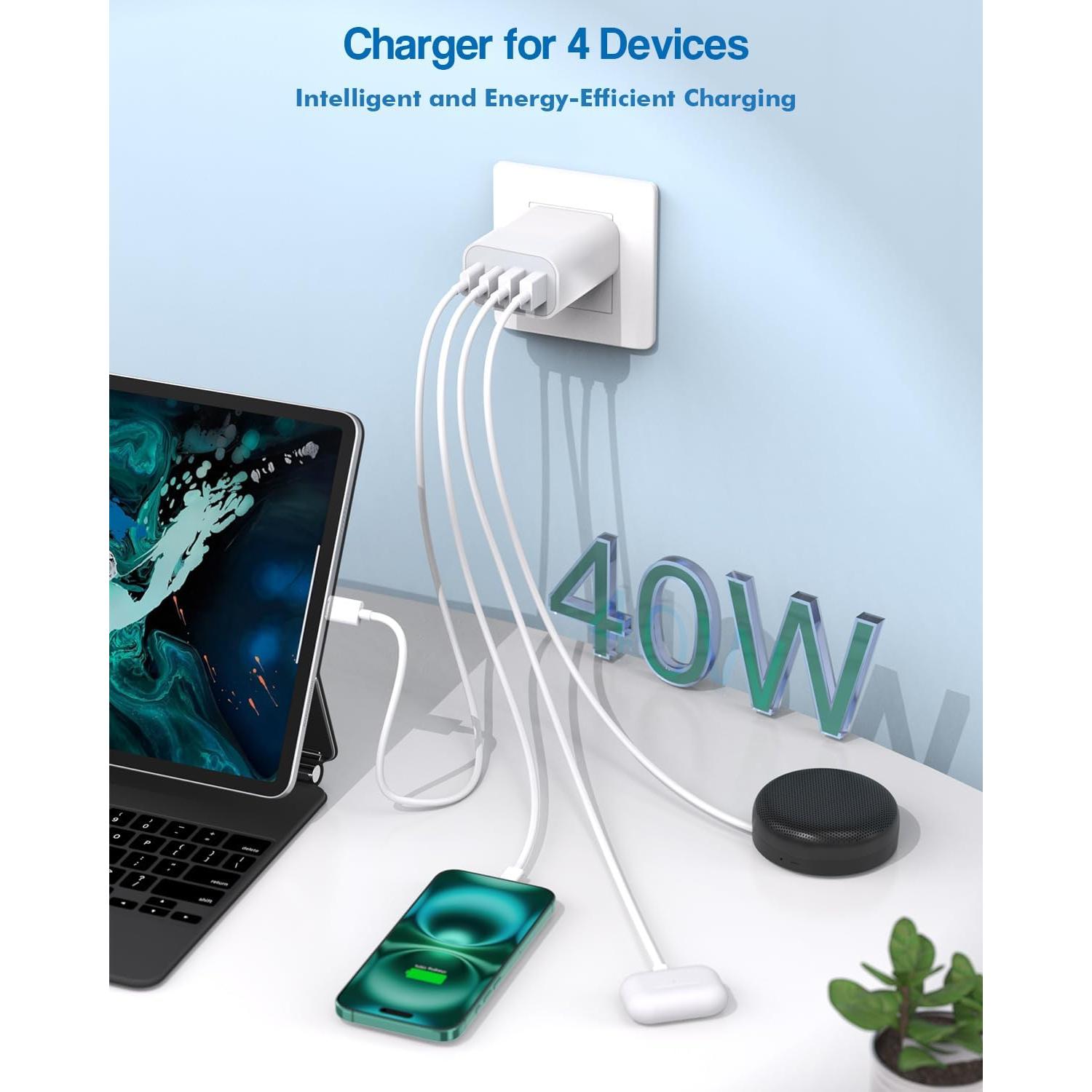 Cargador Rápido USB-C 40W 4 Puertos - Paquete de 2 - iPhone