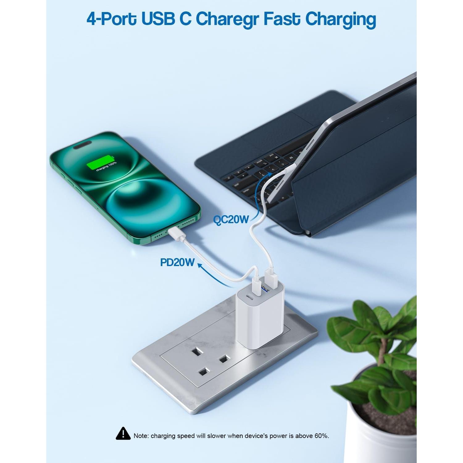Cargador Rápido USB-C 40W 4 Puertos - Paquete de 2 - iPhone