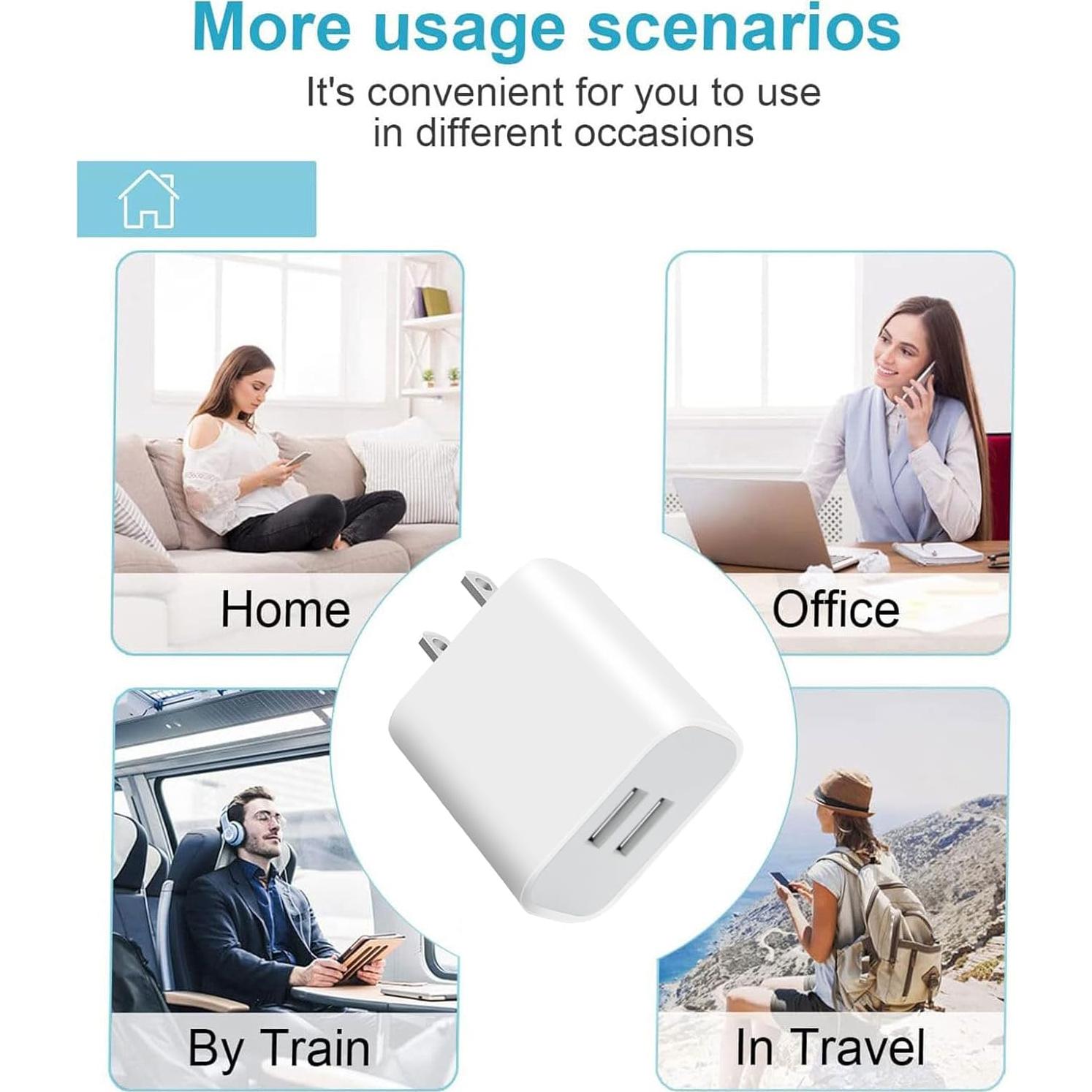 Paquete de 3 Cargadores de Pared USB Doble Puerto 12W Blanco