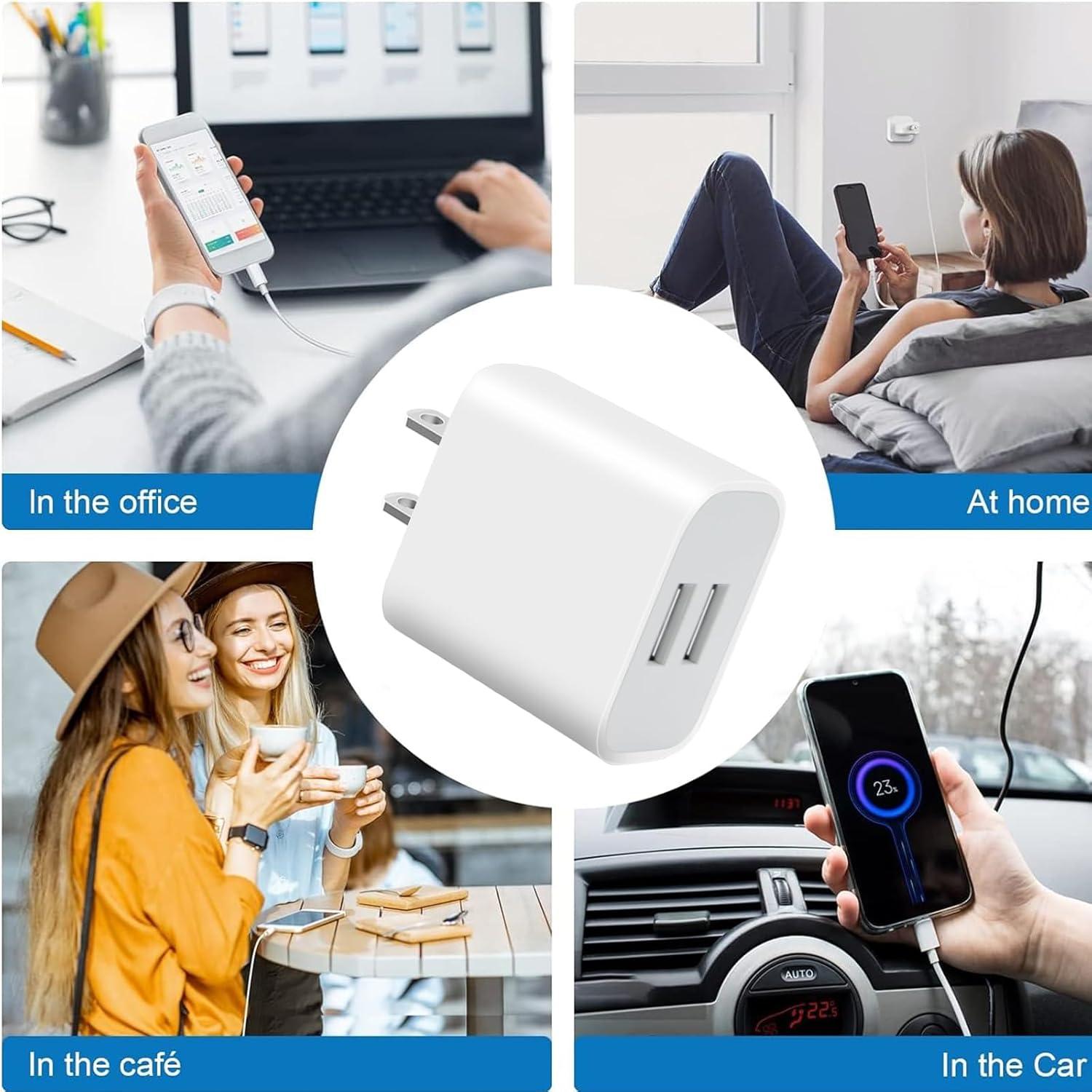 Paquete de 3 Cargadores de Pared USB Doble Puerto 12W Blanco