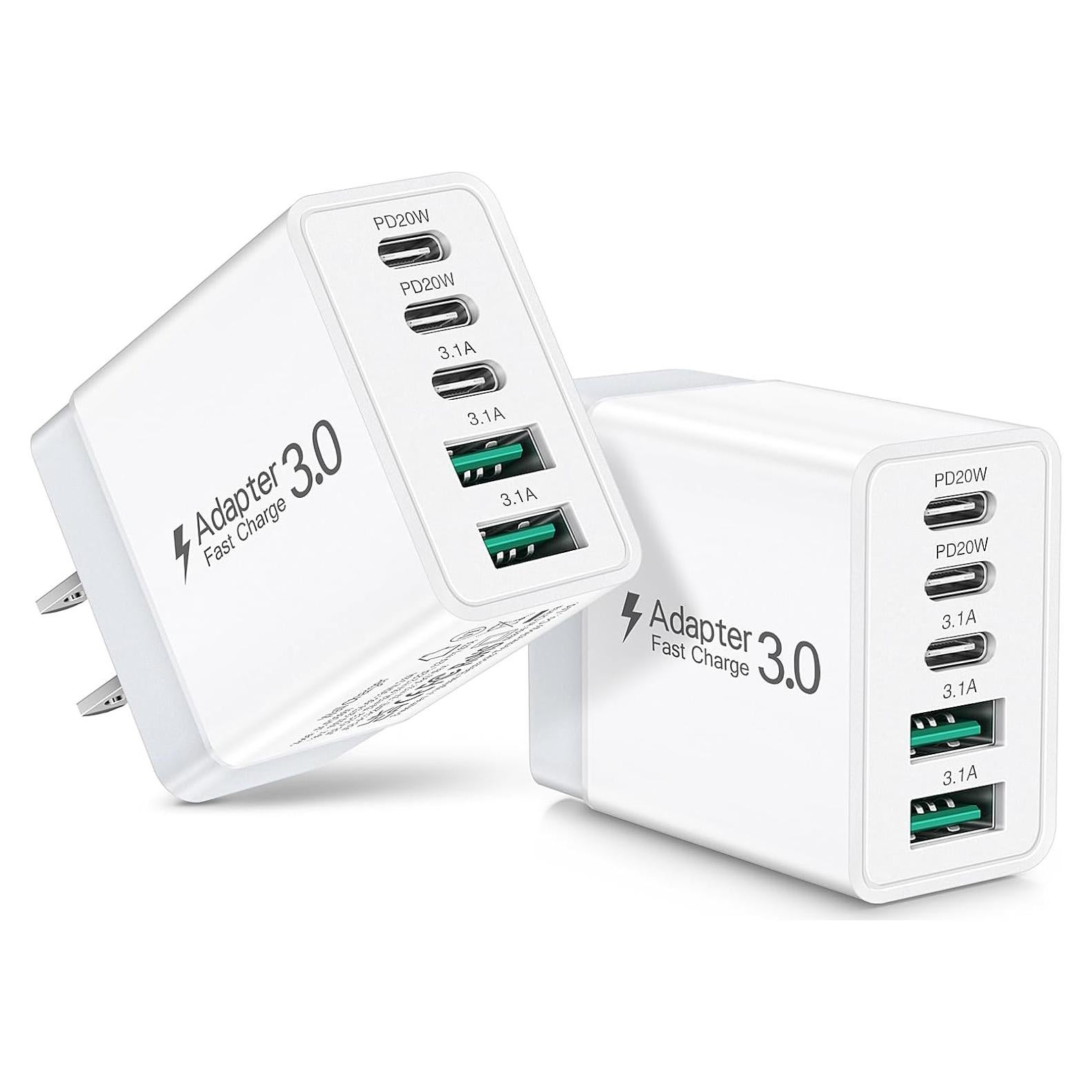 Cargador de Pared USB C Ancekoy 50W 5 Puertos Rápido 2-Pack