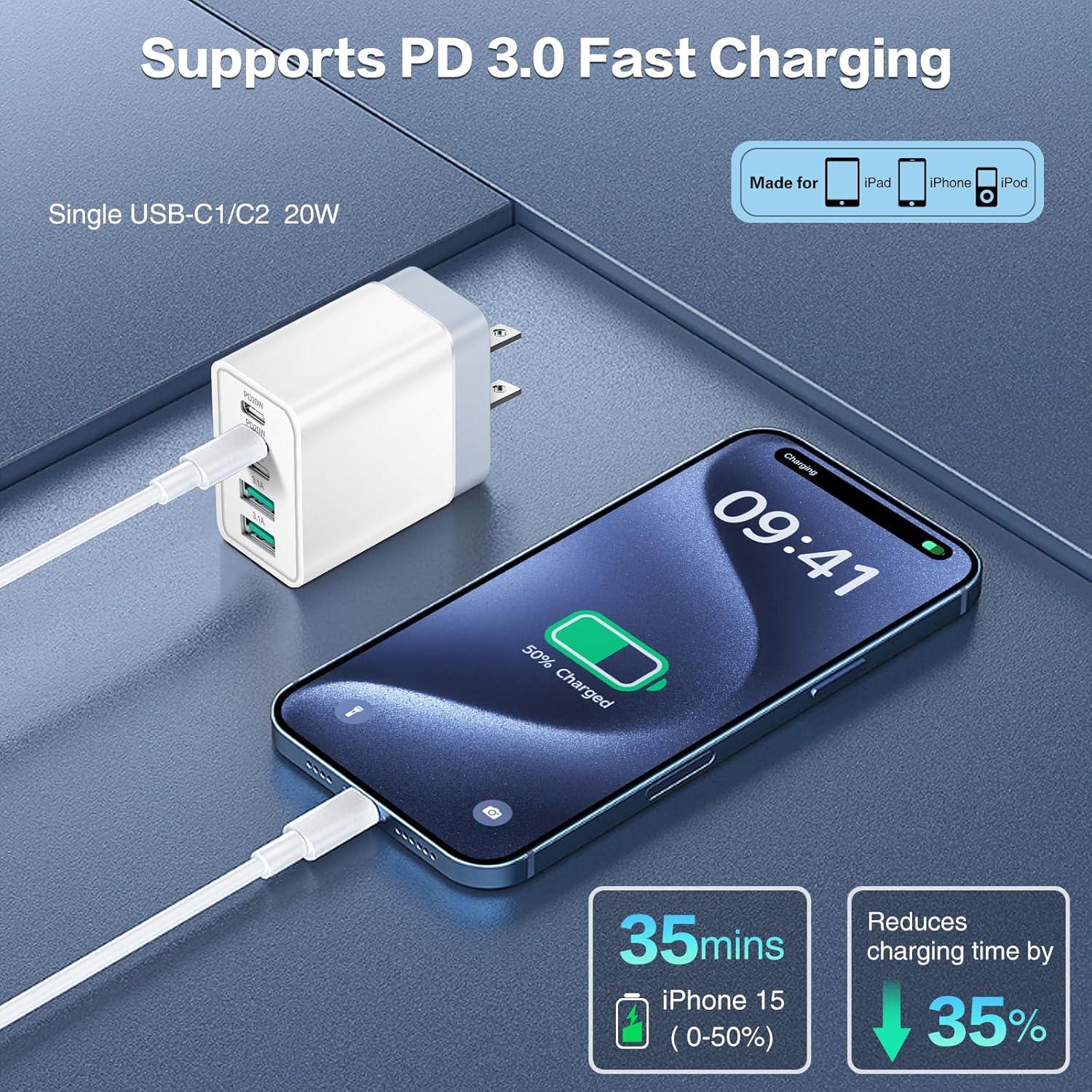 Cargador de Pared USB C Ancekoy 50W 5 Puertos Rápido 2-Pack