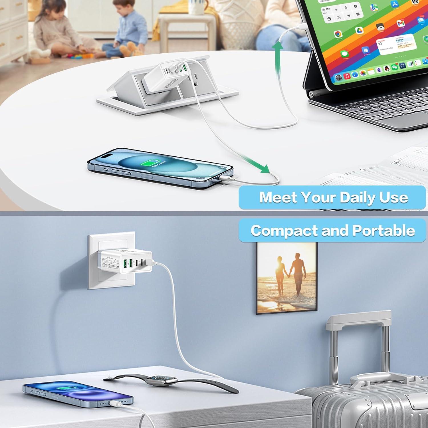 Cargador de Pared USB C Ancekoy 50W 5 Puertos Rápido 2-Pack