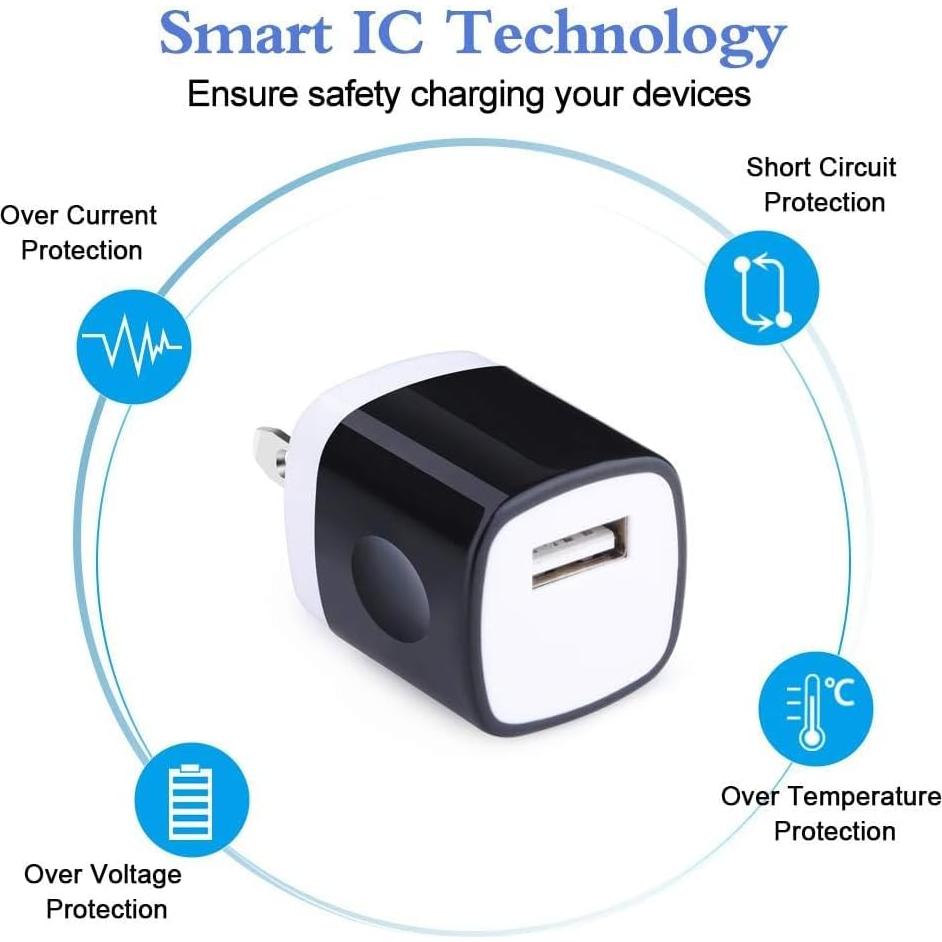 Cargador de Pared USB HOOTEK 10 Pack 5V 1A Negro