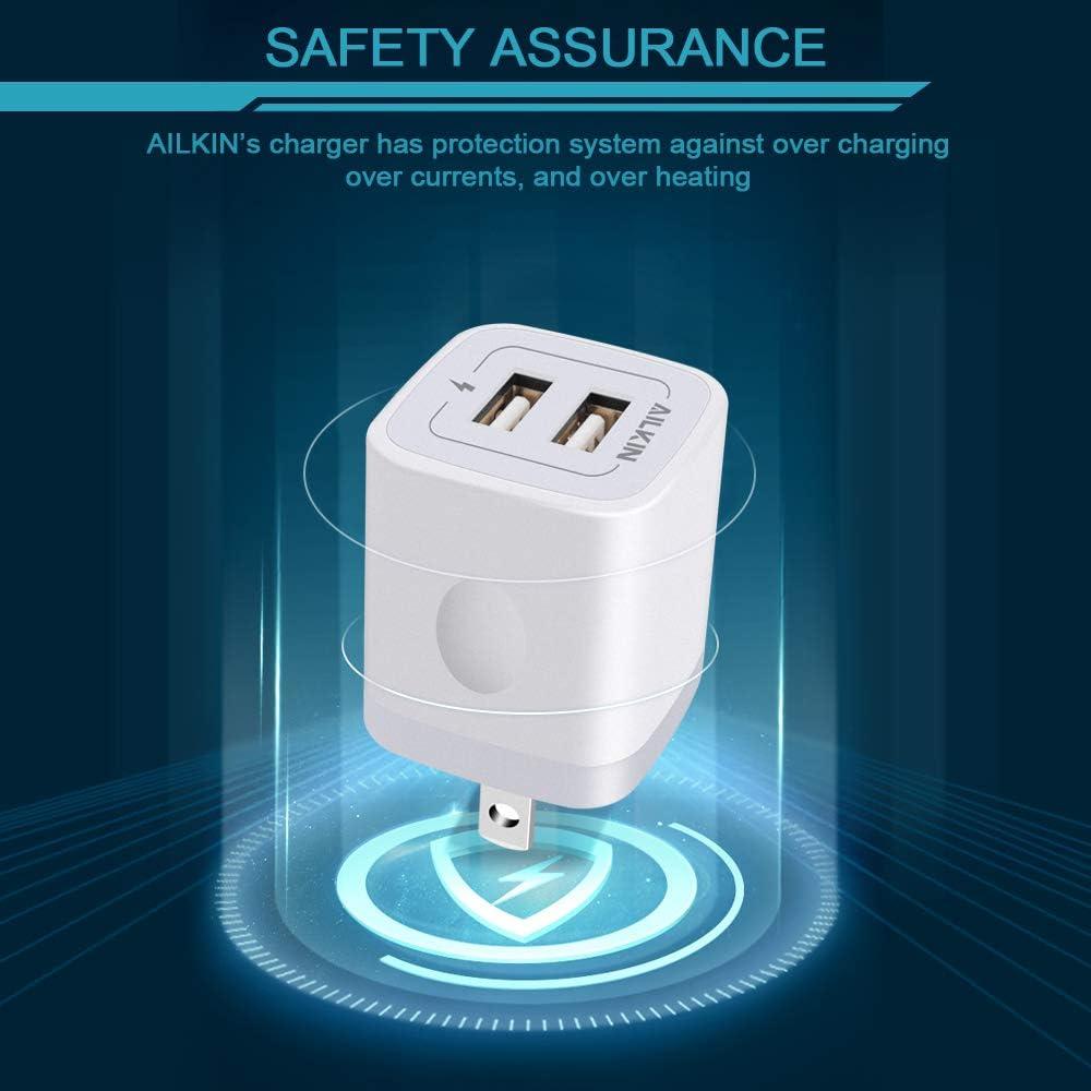 Cargador de Pared USB Doble AILKIN 5V 2.1A Paquete de 3