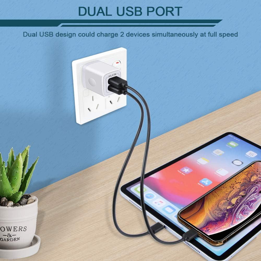 Cargador de Pared USB Doble AILKIN 5V 2.1A Paquete de 3
