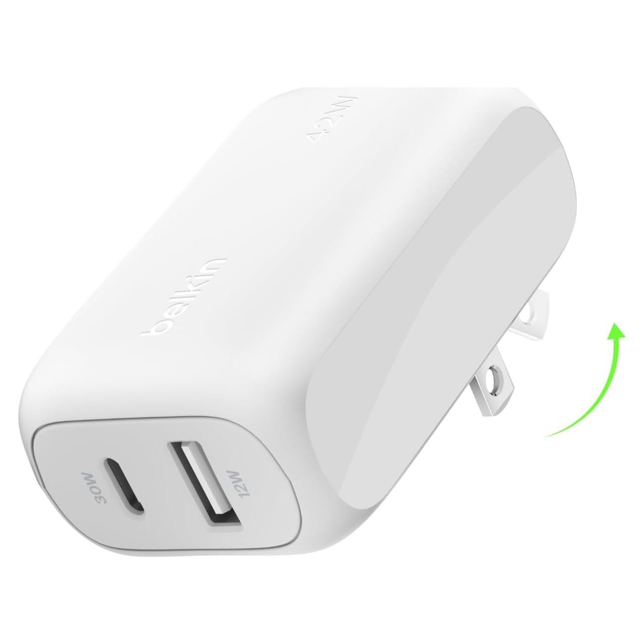 Cargador Doble Puerto 42W Belkin USB-C y USB-A Blanco