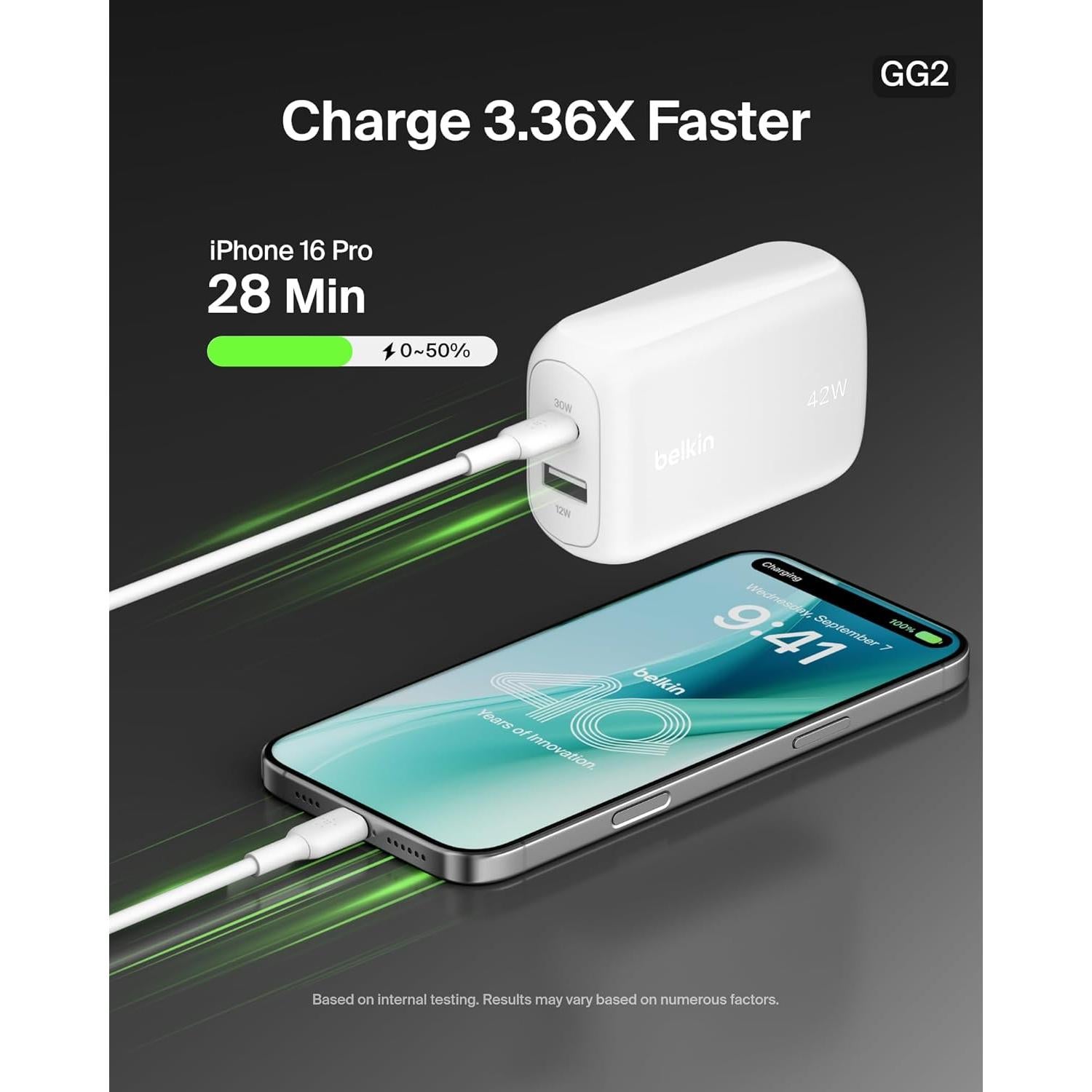 Cargador Doble Puerto 42W Belkin USB-C y USB-A Blanco