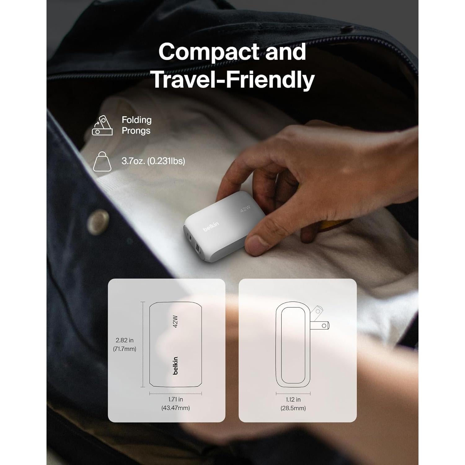 Cargador Doble Puerto 42W Belkin USB-C y USB-A Blanco