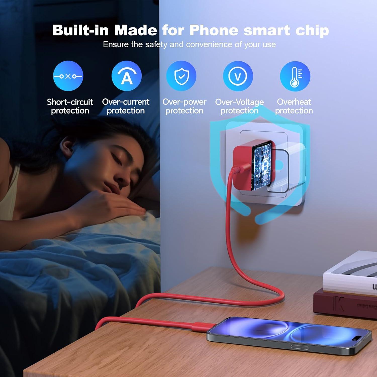 Cargador Rápido USB C 20W + 3 Cables 10FT - Compatible iPhone 16/15