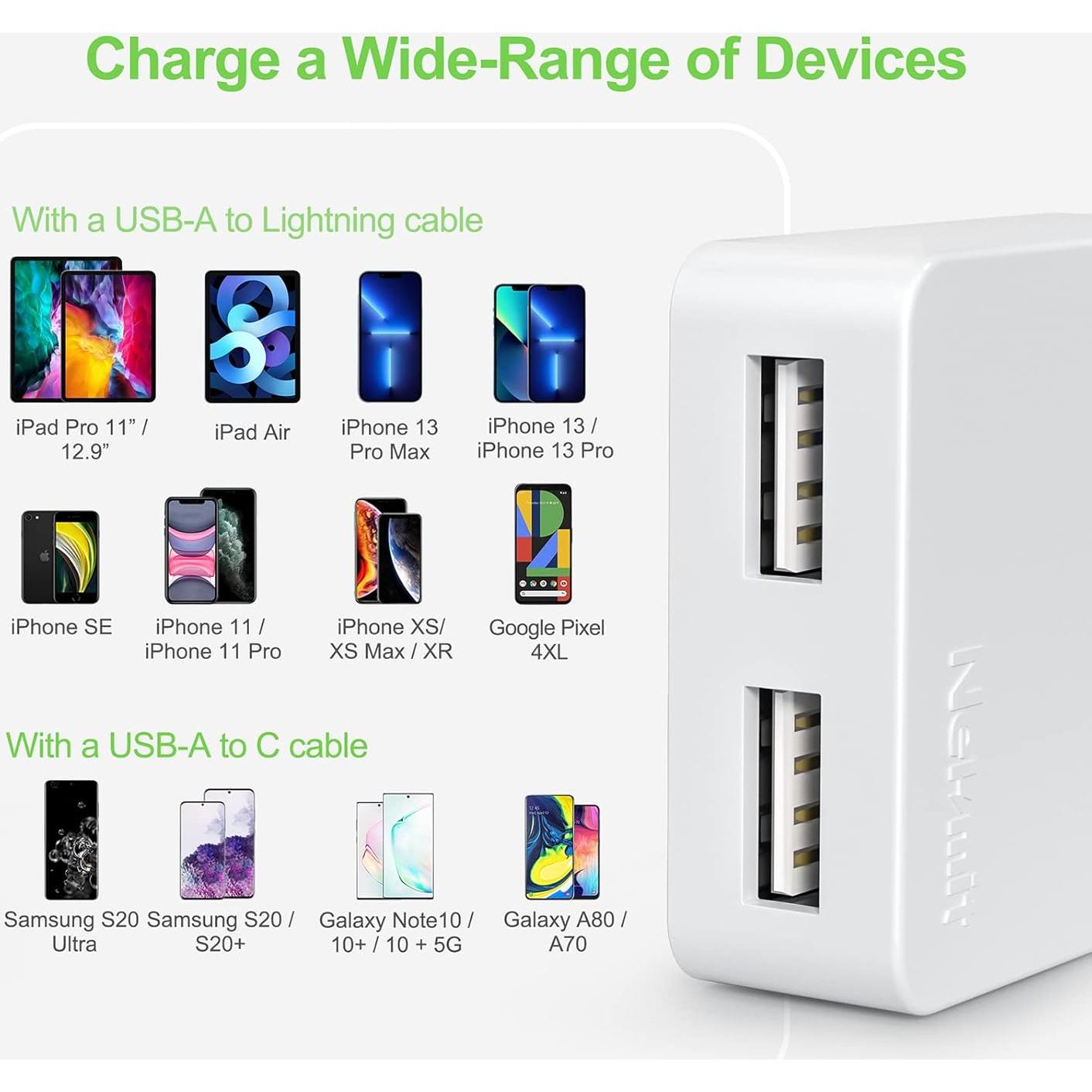 Cargador de pared USB doble puerto Nekmit 12W Blanco