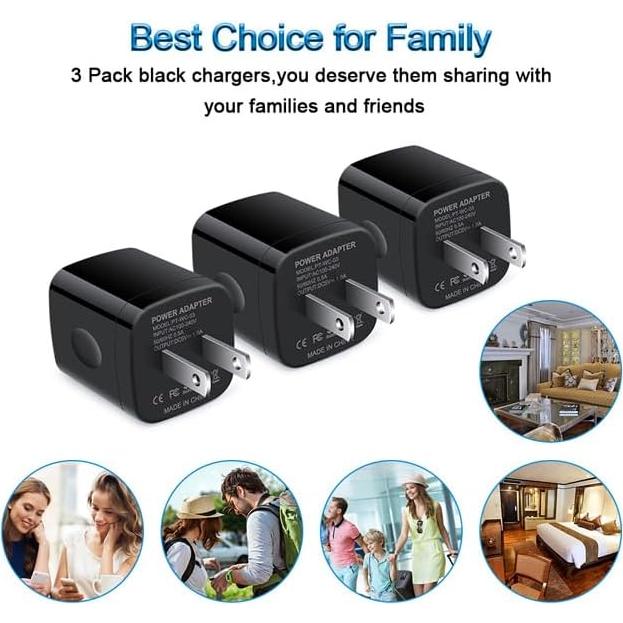 Cargador de Pared USB HopePow 1A 5V 3 Pack Negro
