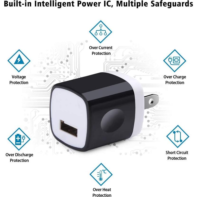 Cargador de Pared USB UorMe 10 Pack 1A 5V Negro