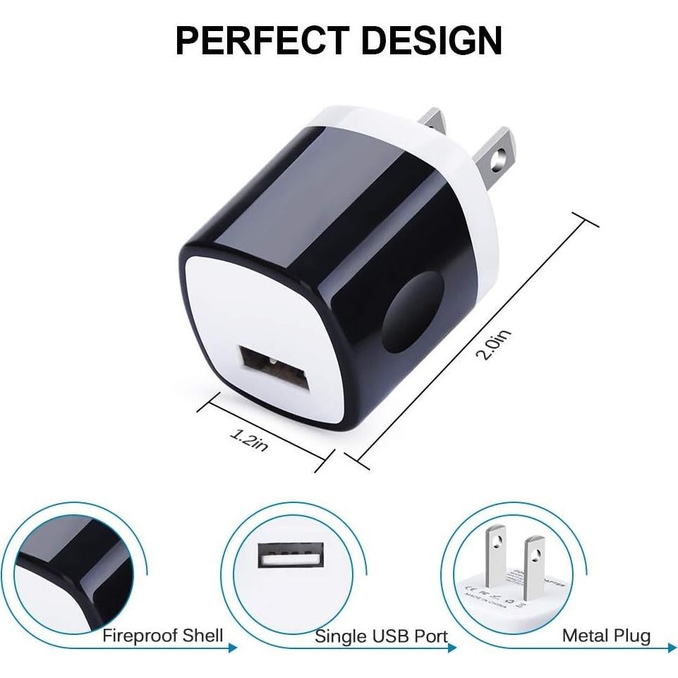 Cargador de Pared USB UorMe 10 Pack 1A 5V Negro