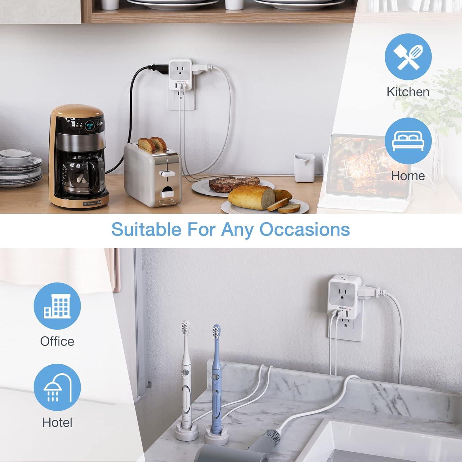 Divisor de Enchufe Múltiple TESSAN 4 Puertos CA y 3 USB