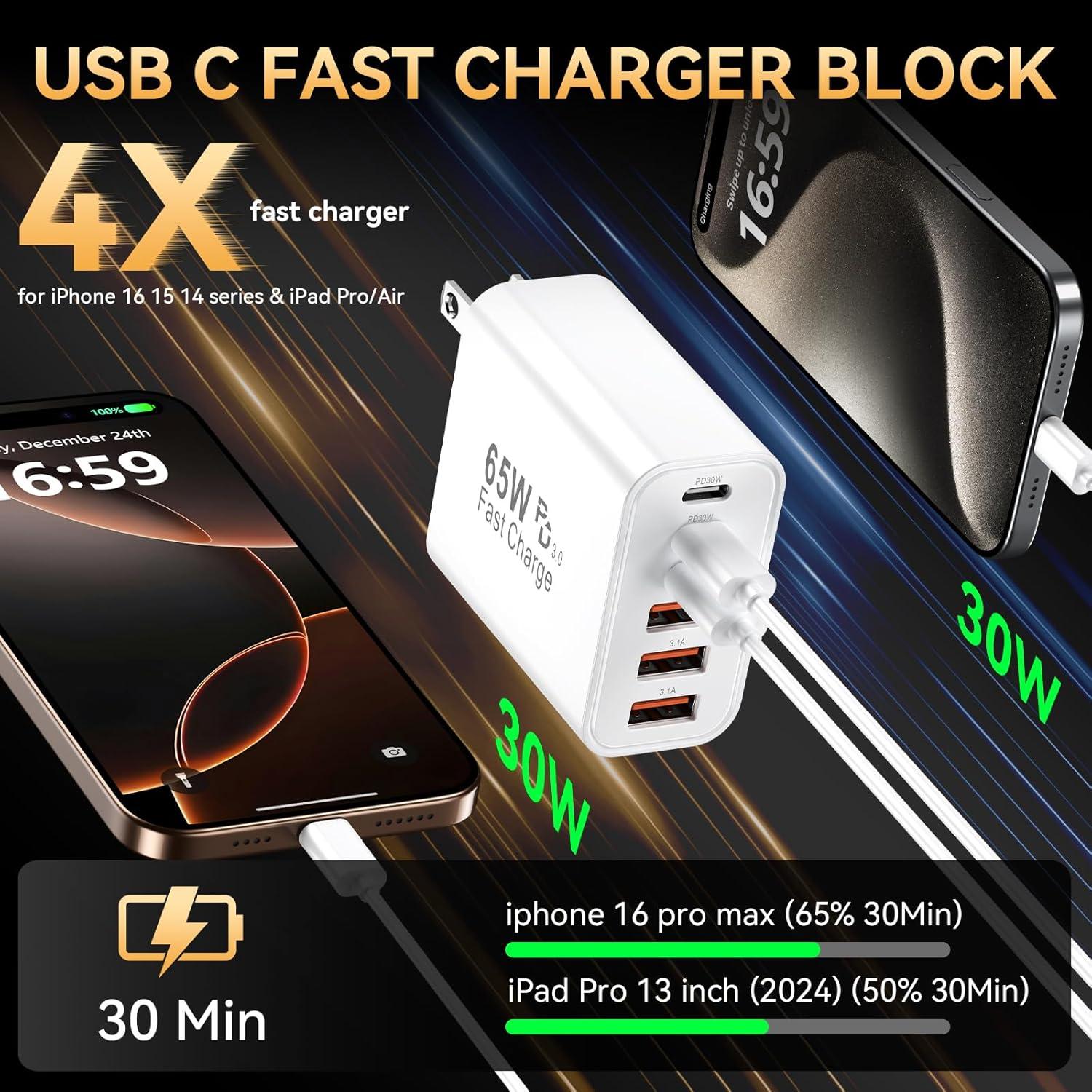Cargador Rápido USB C 65W 6 Puertos Shenzhen XHD-PD65W