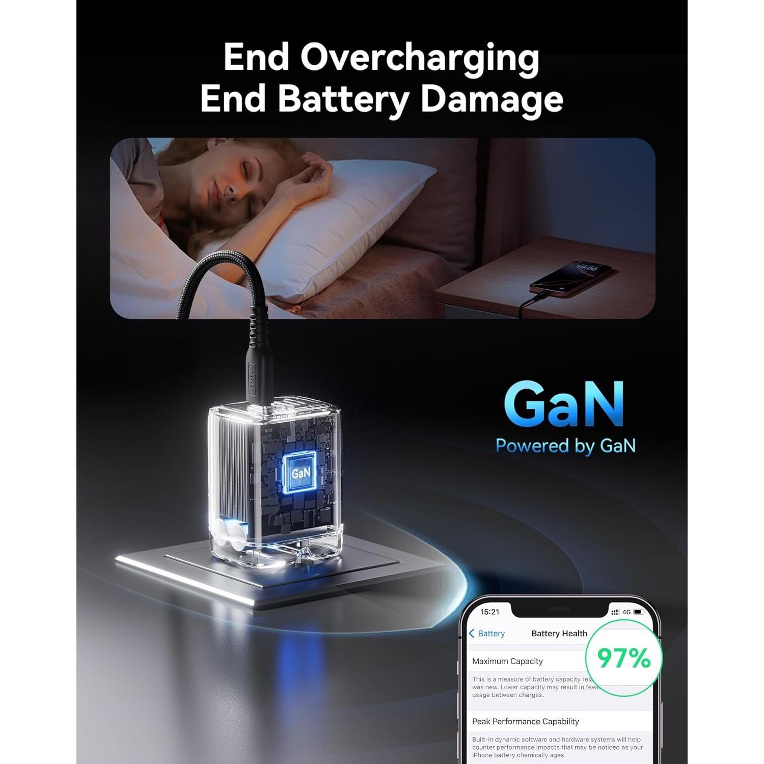 Cargador INIU 30W PD Rápido Doble USB-C y USB-A Negro