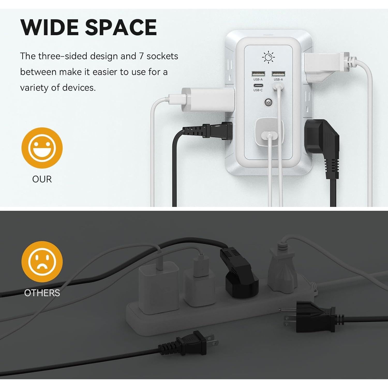 Multi Enchufe ZHANRUIK 7 Salidas con 4 Puertos USB y Luz Nocturna