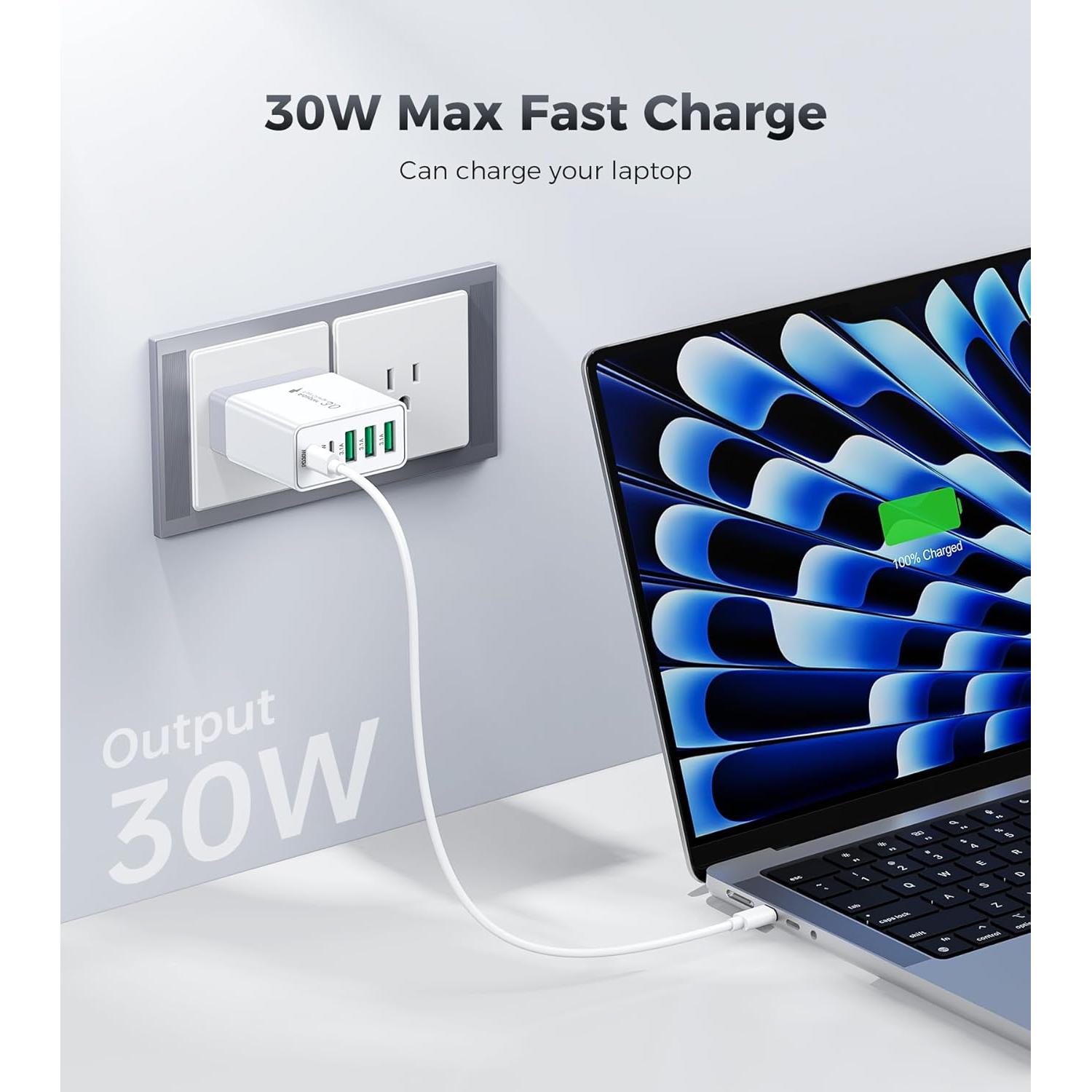 Cargador de Pared USB C 60W Qwinjwin 5 Puertos Rápido