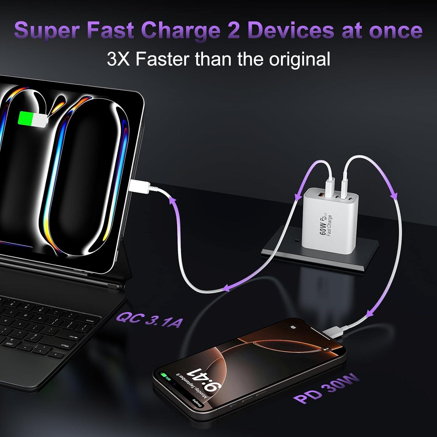 Cargador de pared rápido USB C 60W 5 puertos Auorld 2Pack